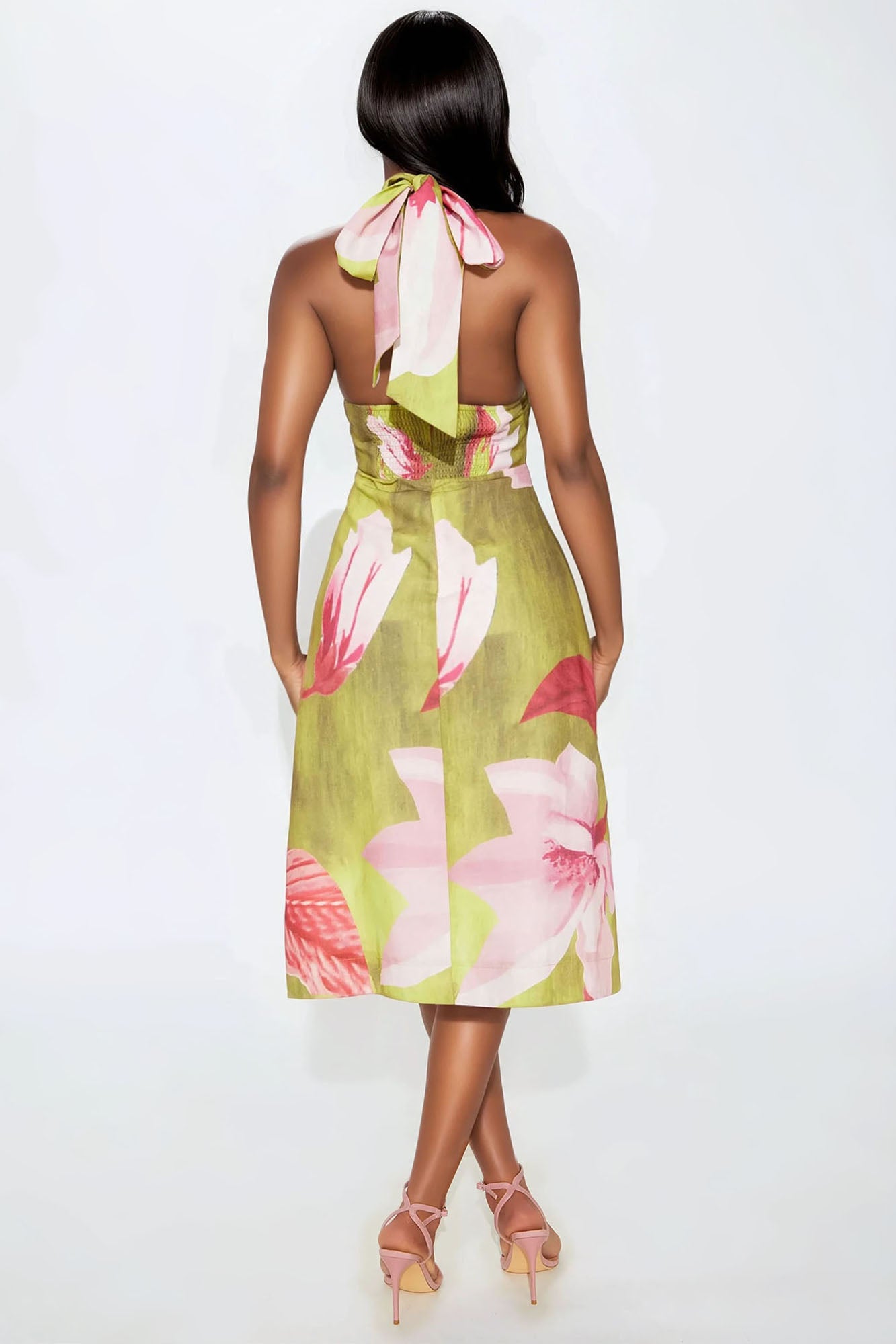 Blossom Within Linen Floral Midi Dress - Pink/combo - Image 3
