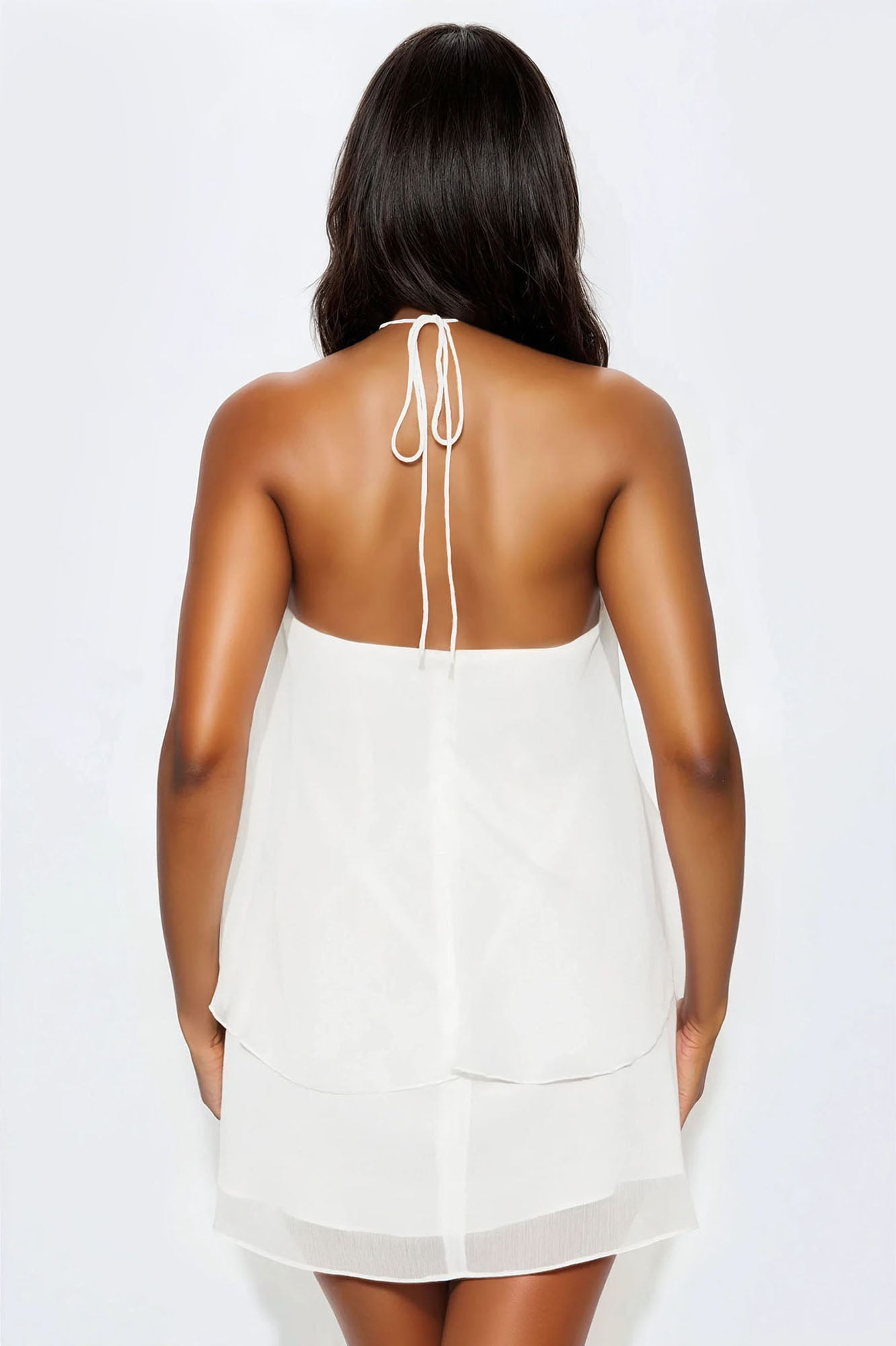 Coastal Core Chiffon Mini Dress - White - Image 3