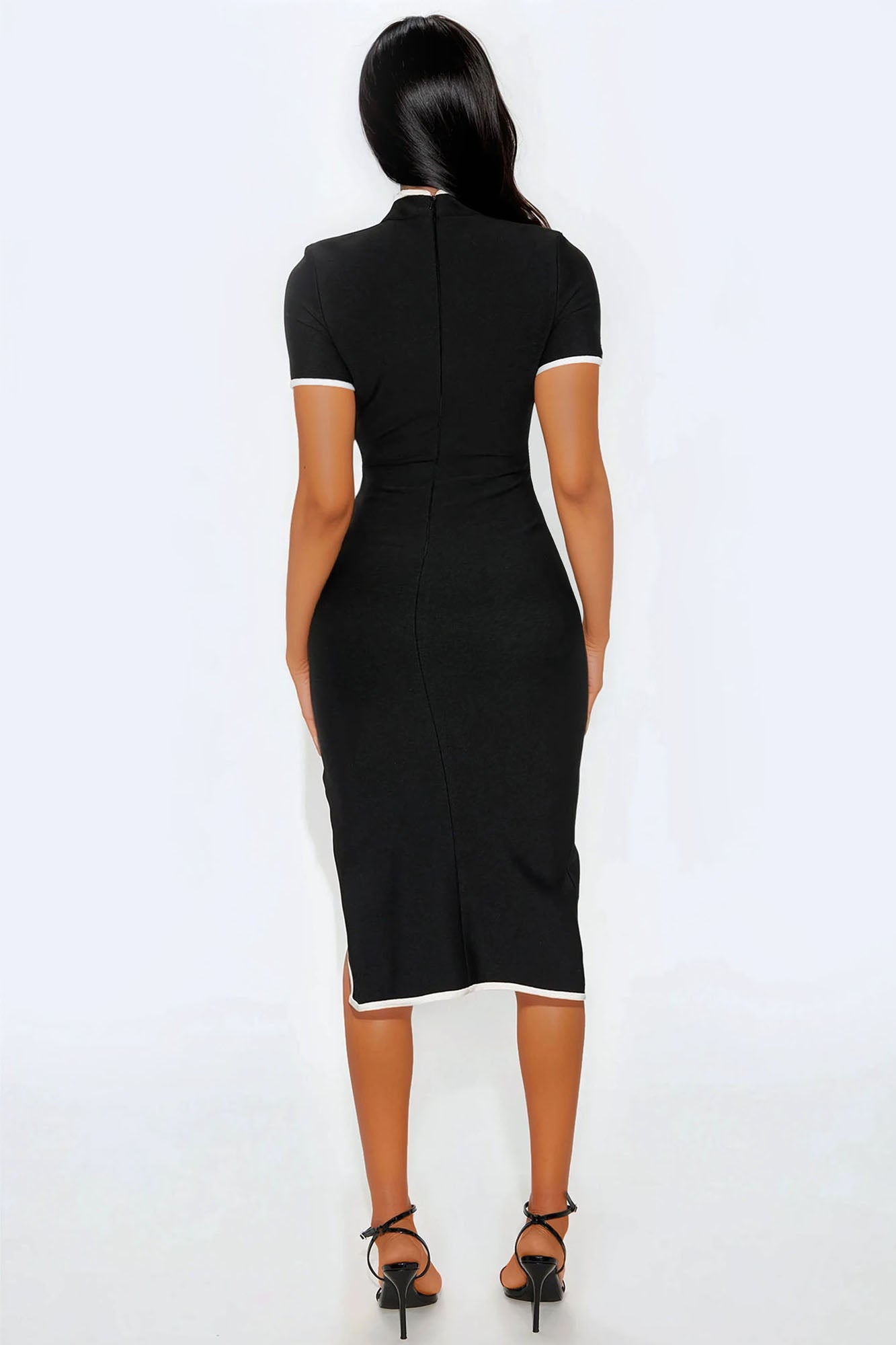 Worth It Collar Bandage Midi Dress - Black/White - Image 3