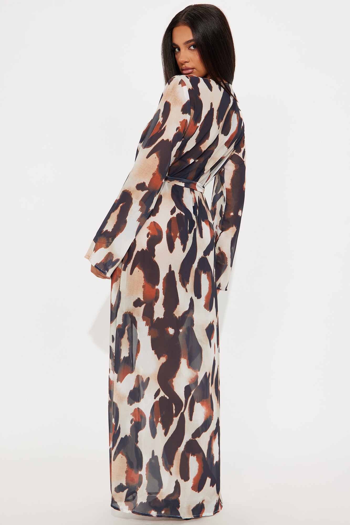 Alisha Sheer Chiffon Maxi Cover Up Kimono - Brown/combo - Image 3