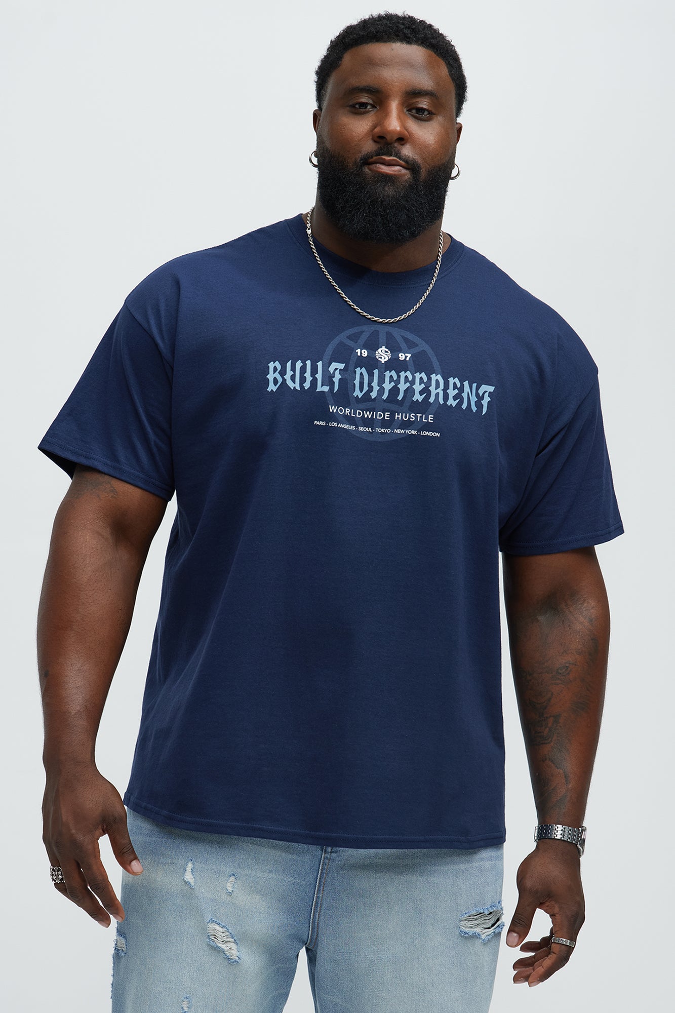 Built Different Worldwide Short Sleeve Tee - Navy - Image 4