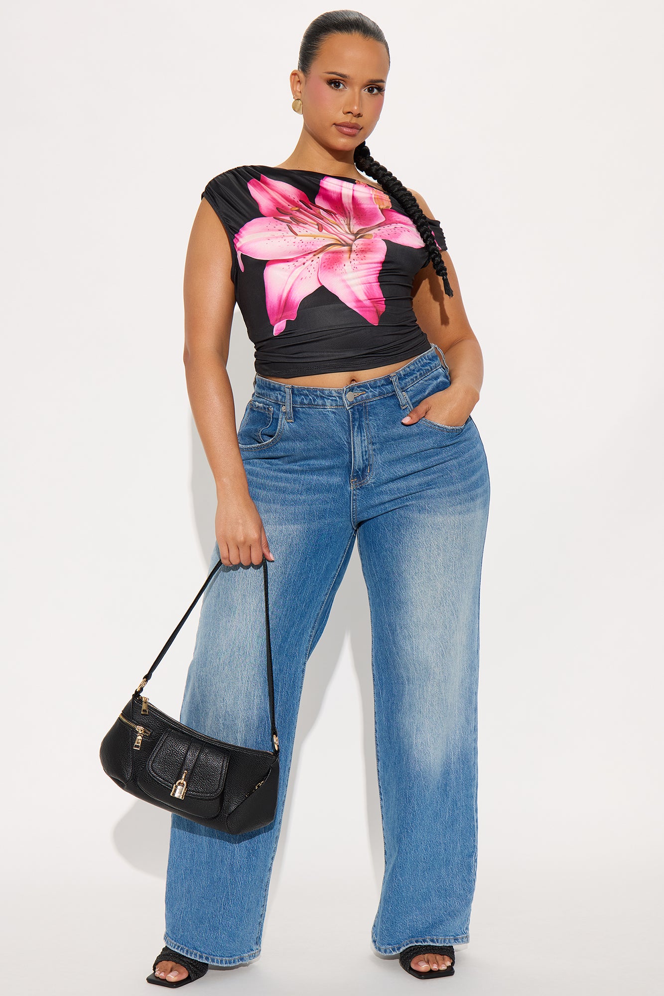 Floral Notes Boat Neck Ruched Top - Black/combo - Image 5