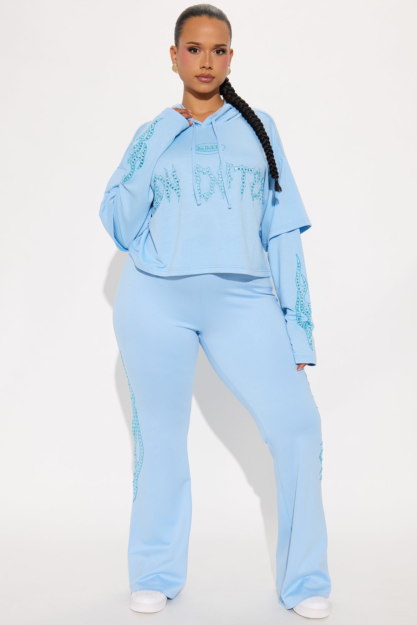 Von Dutch Fire Racer Rhinestone Flared Pant - Blue - Image 5