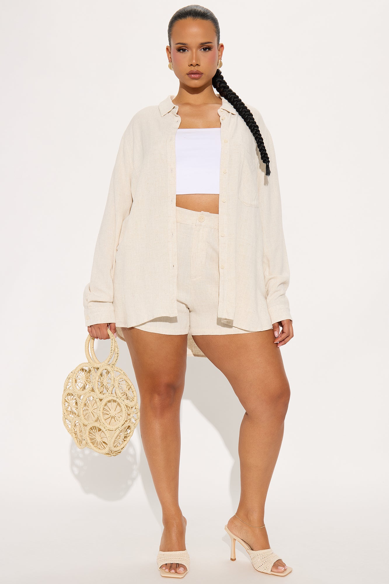 Lia Linen Short Set - Beige - Image 5