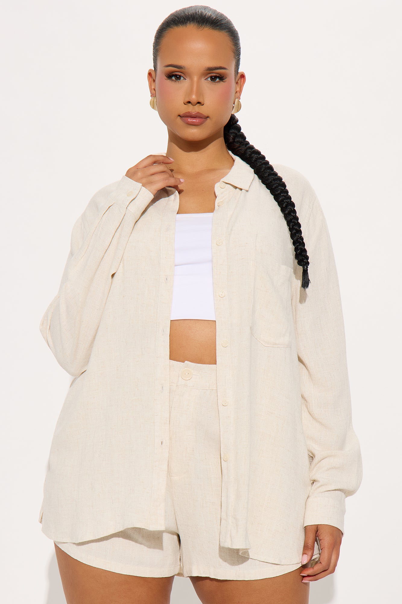 Lia Linen Short Set - Beige - Image 4