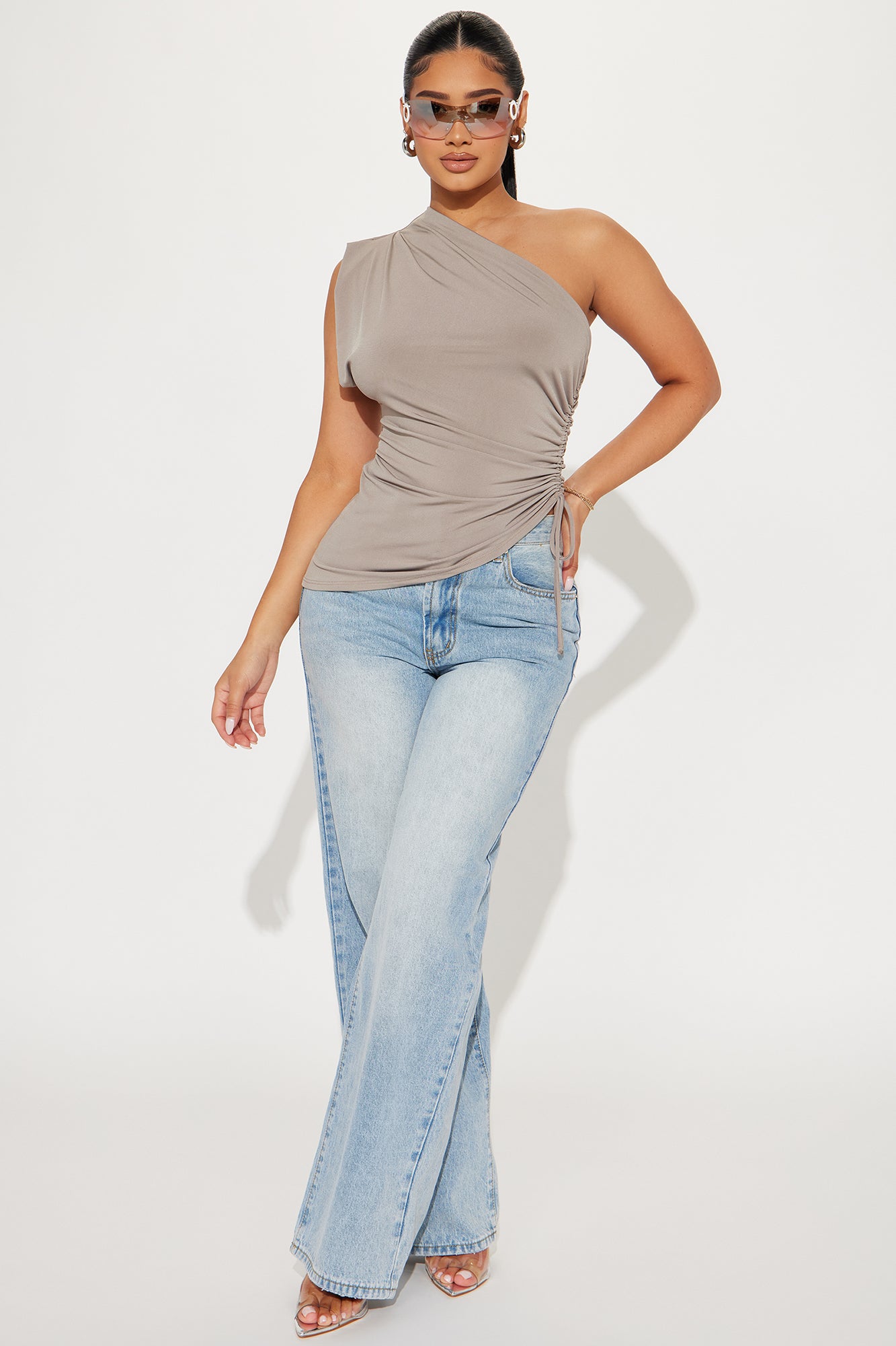 Alaia One Shoulder Top - Stone - Image 4