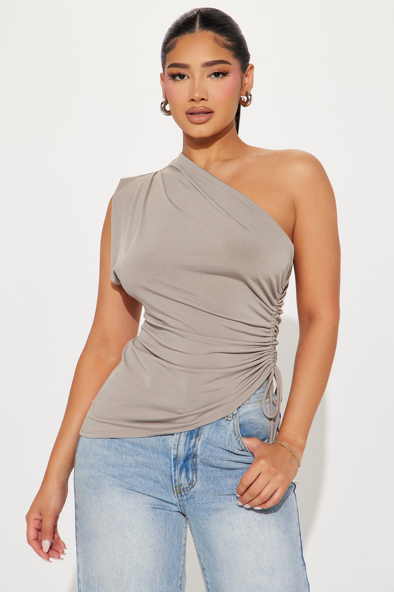 Alaia One Shoulder Top - Stone - Image 3