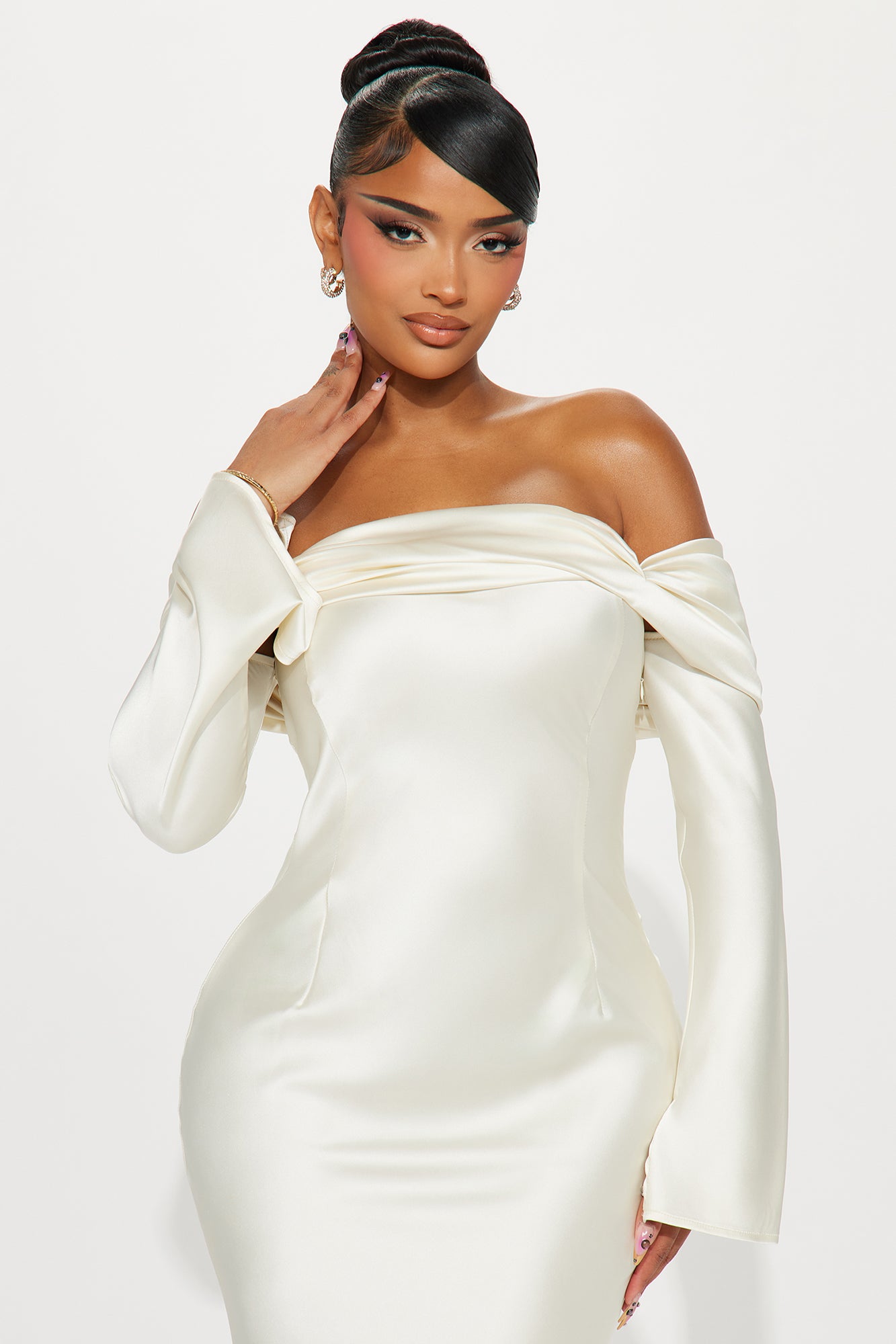 Amandine Satin Maxi Dress - Cream - Image 4