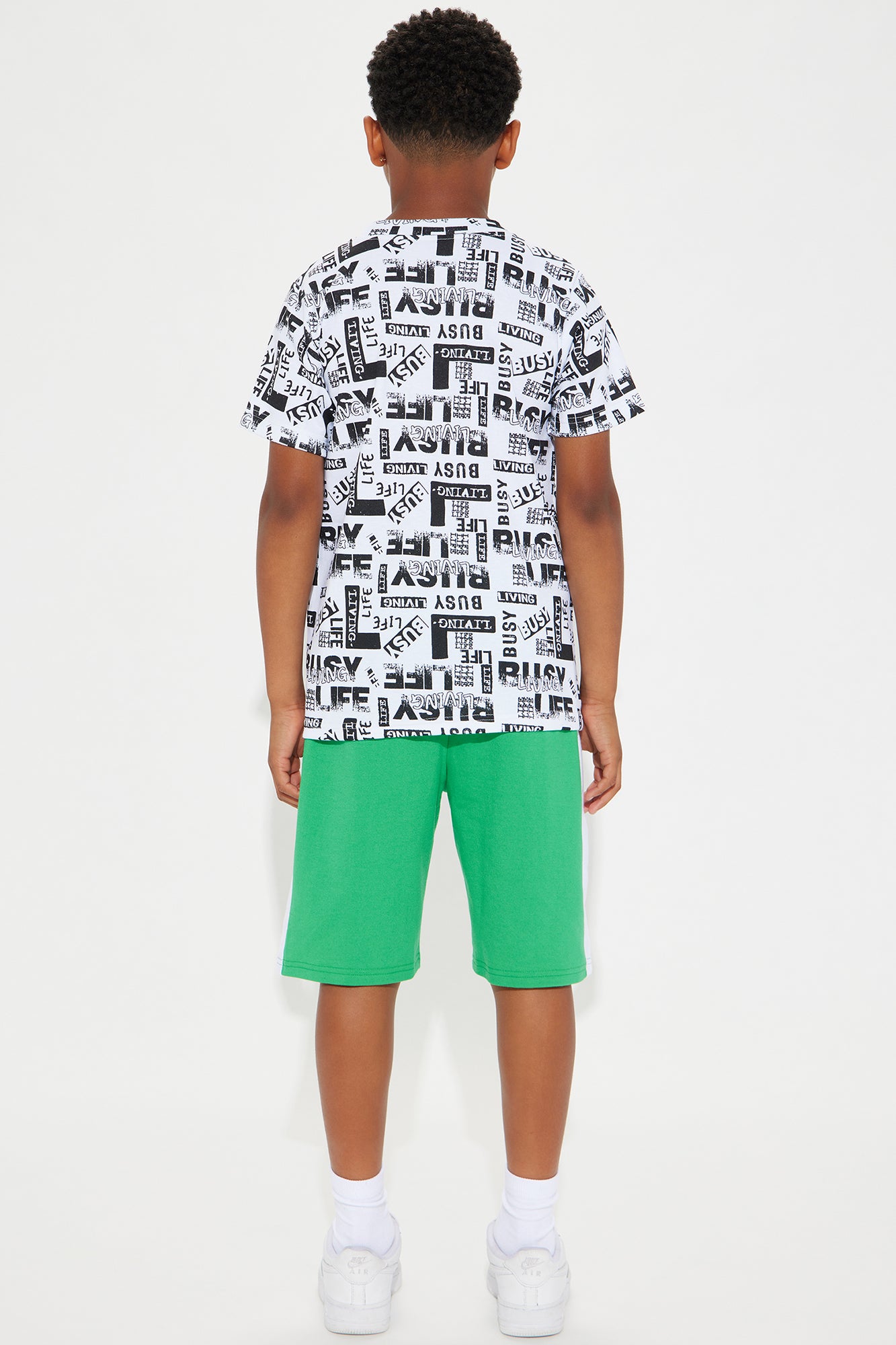 Mini Busy Living My Best Life Short Set With Hat - Green/combo - Image 3