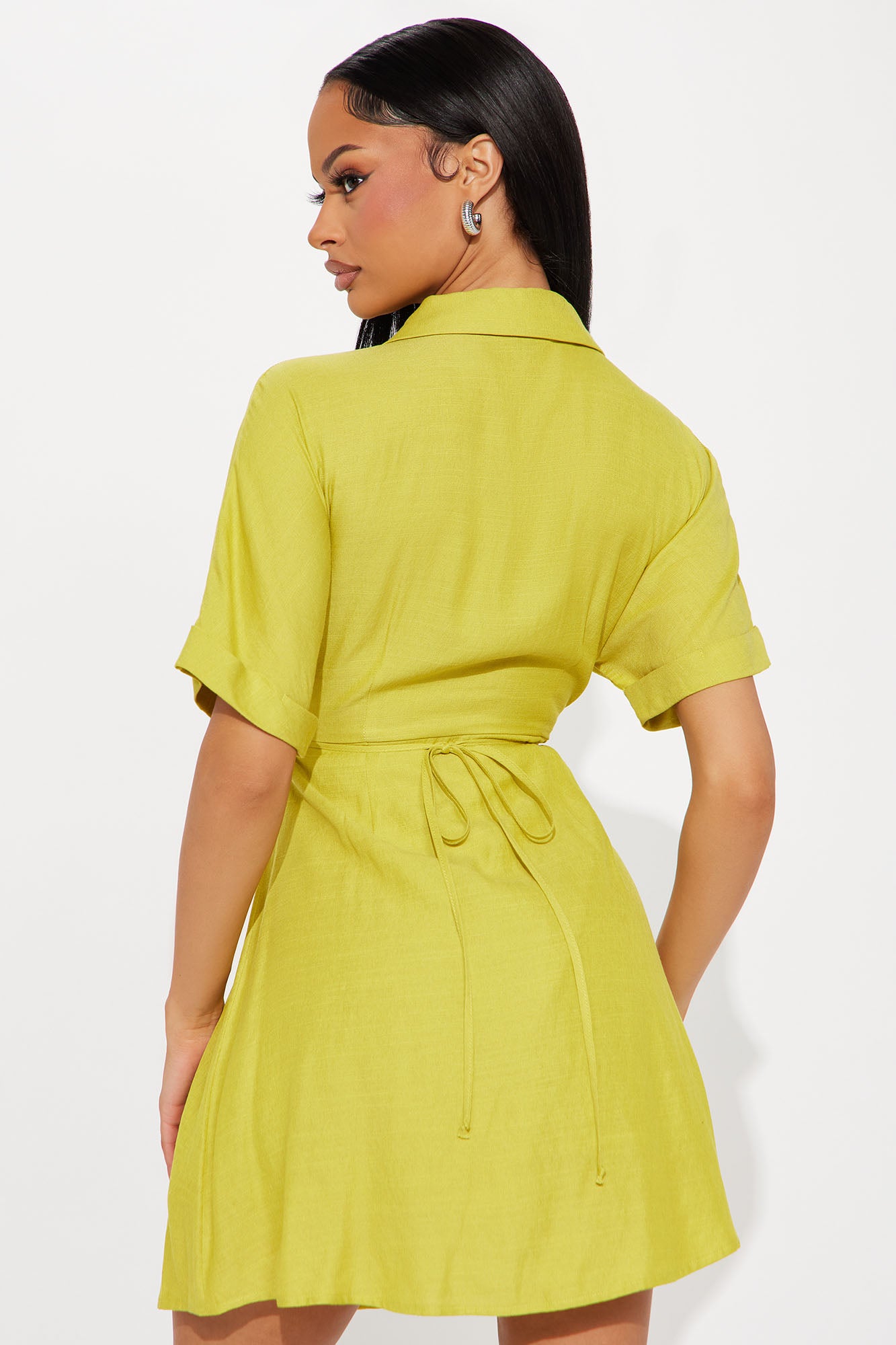 Penny Mini Shirt Dress - Chartreuse - Image 3