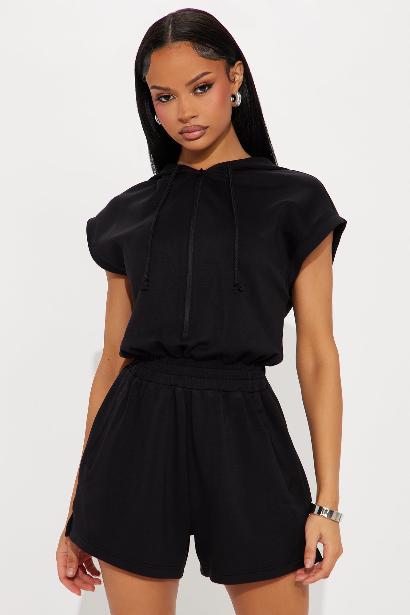 Running Errands Short Sleeve Romper - Black - Image 3