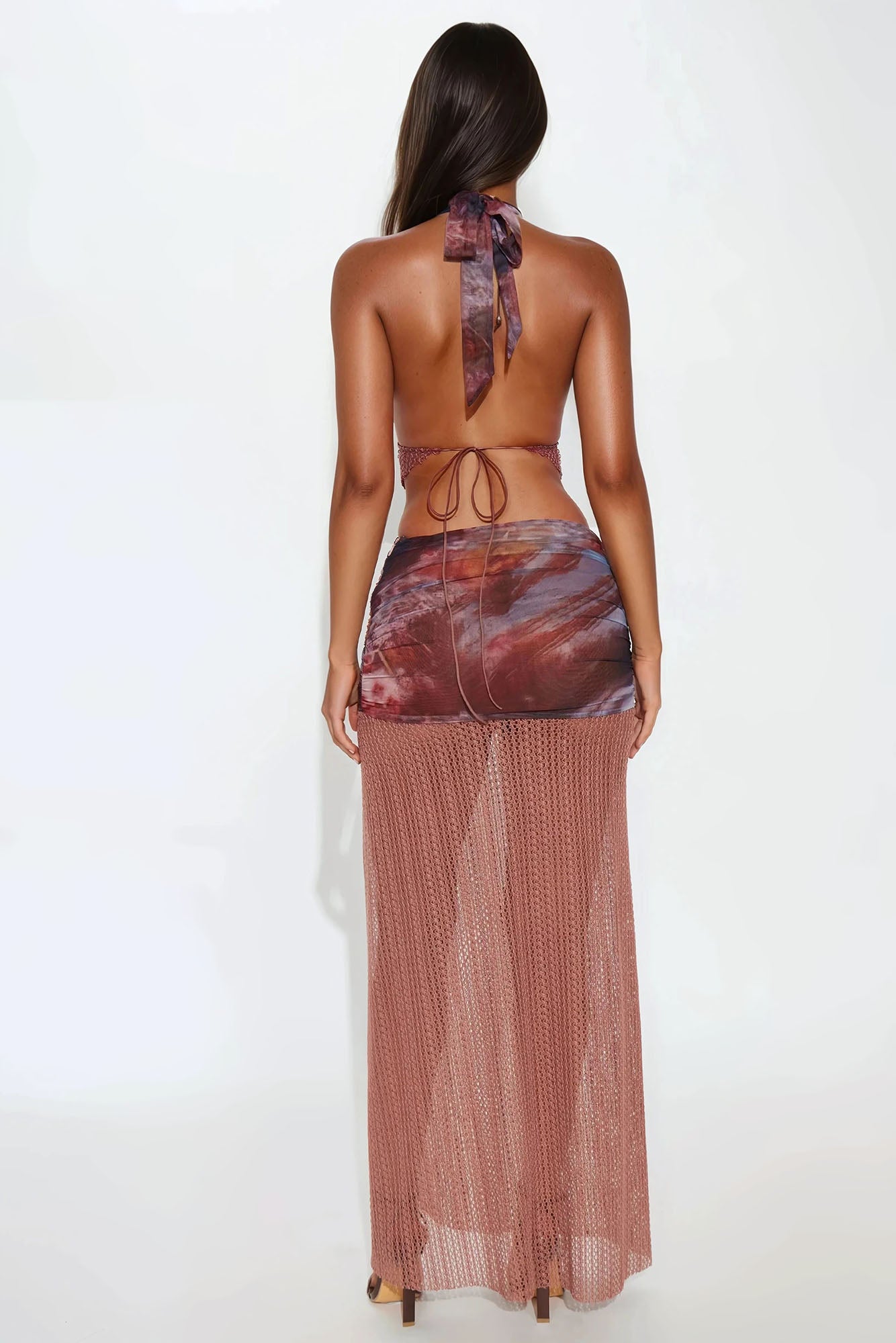 Rebel Waves Mesh and Crochet Skirt Set - Rust/combo - Image 3