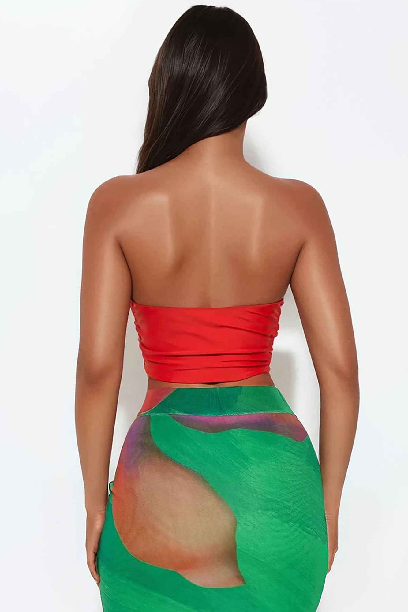 Skyla Ruched Double Lined Tube Top - Tomato Red - Image 3