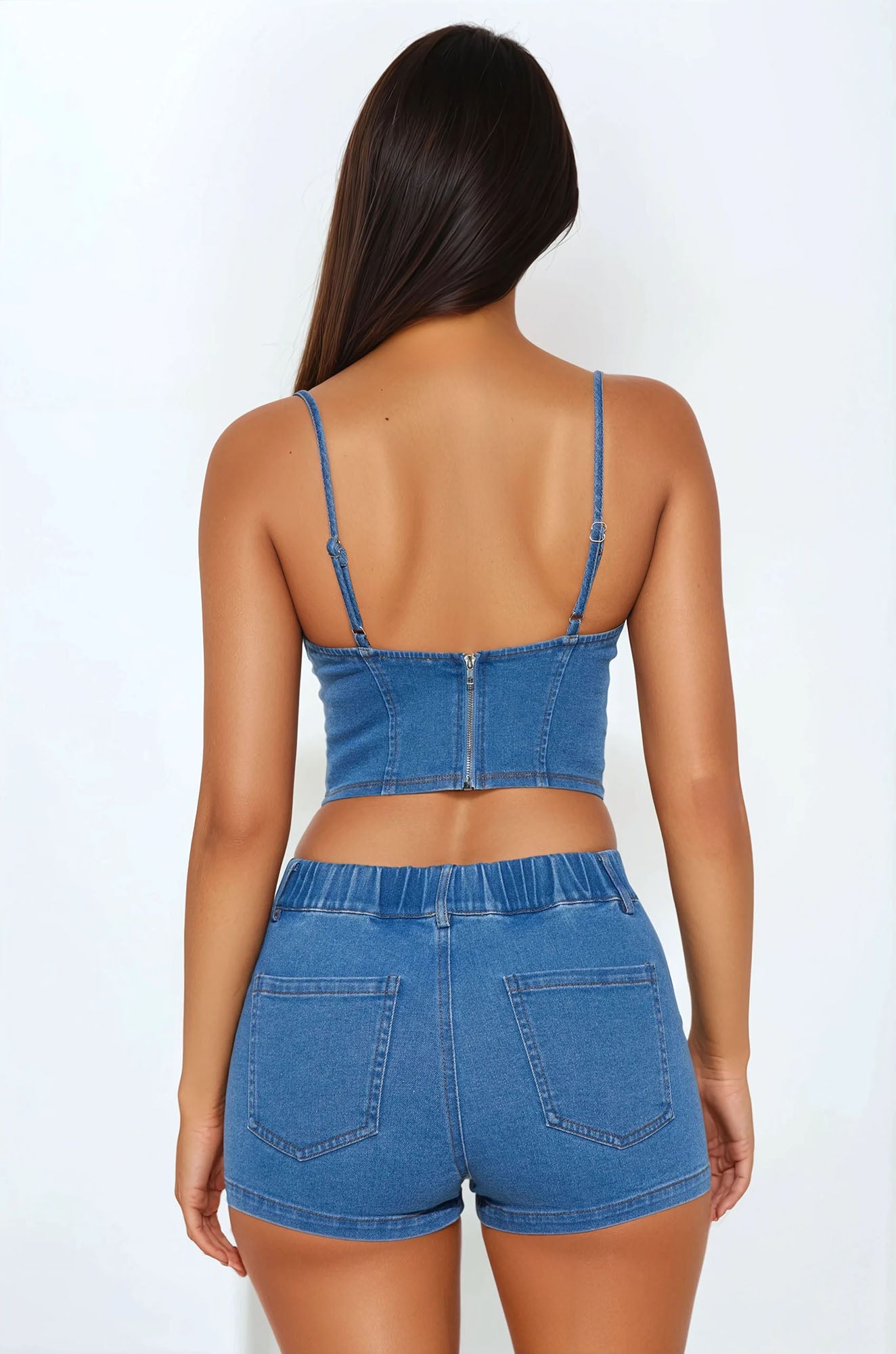 Style Muse Denim Short Set - Medium Wash - Image 3
