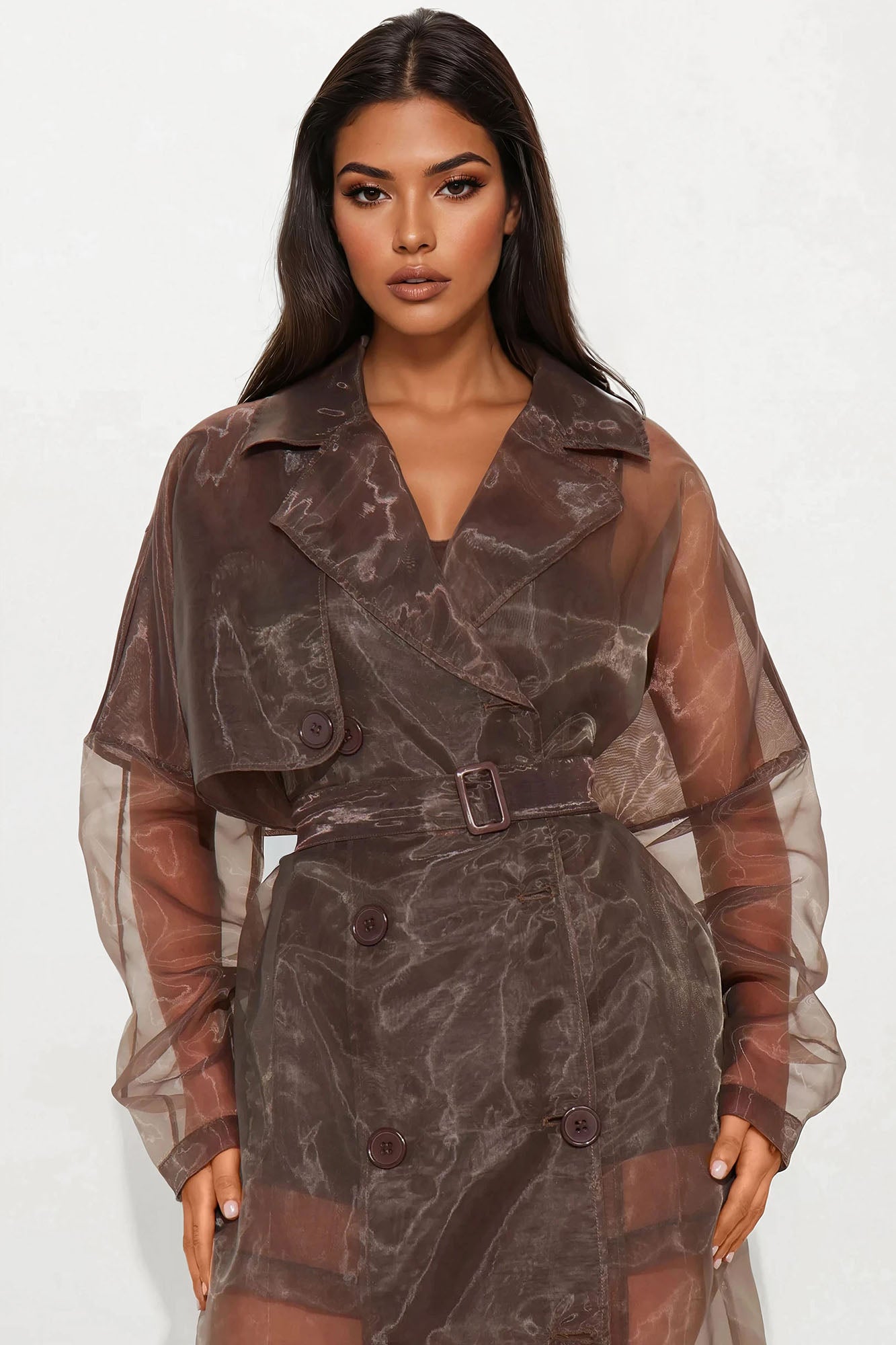 Tara Sheer Trench Coat - Mocha - Image 3