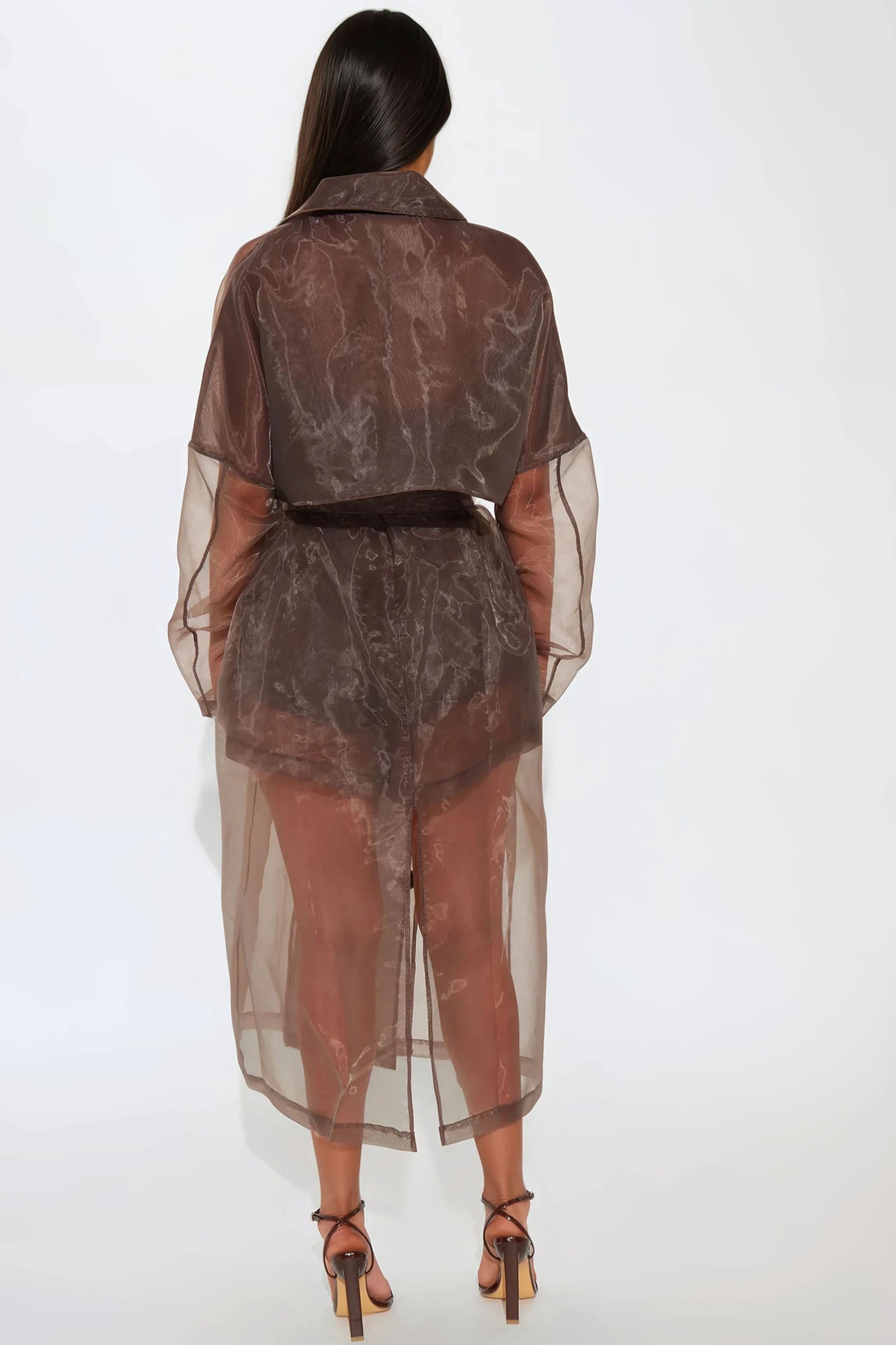 Tara Sheer Trench Coat - Mocha - Image 4