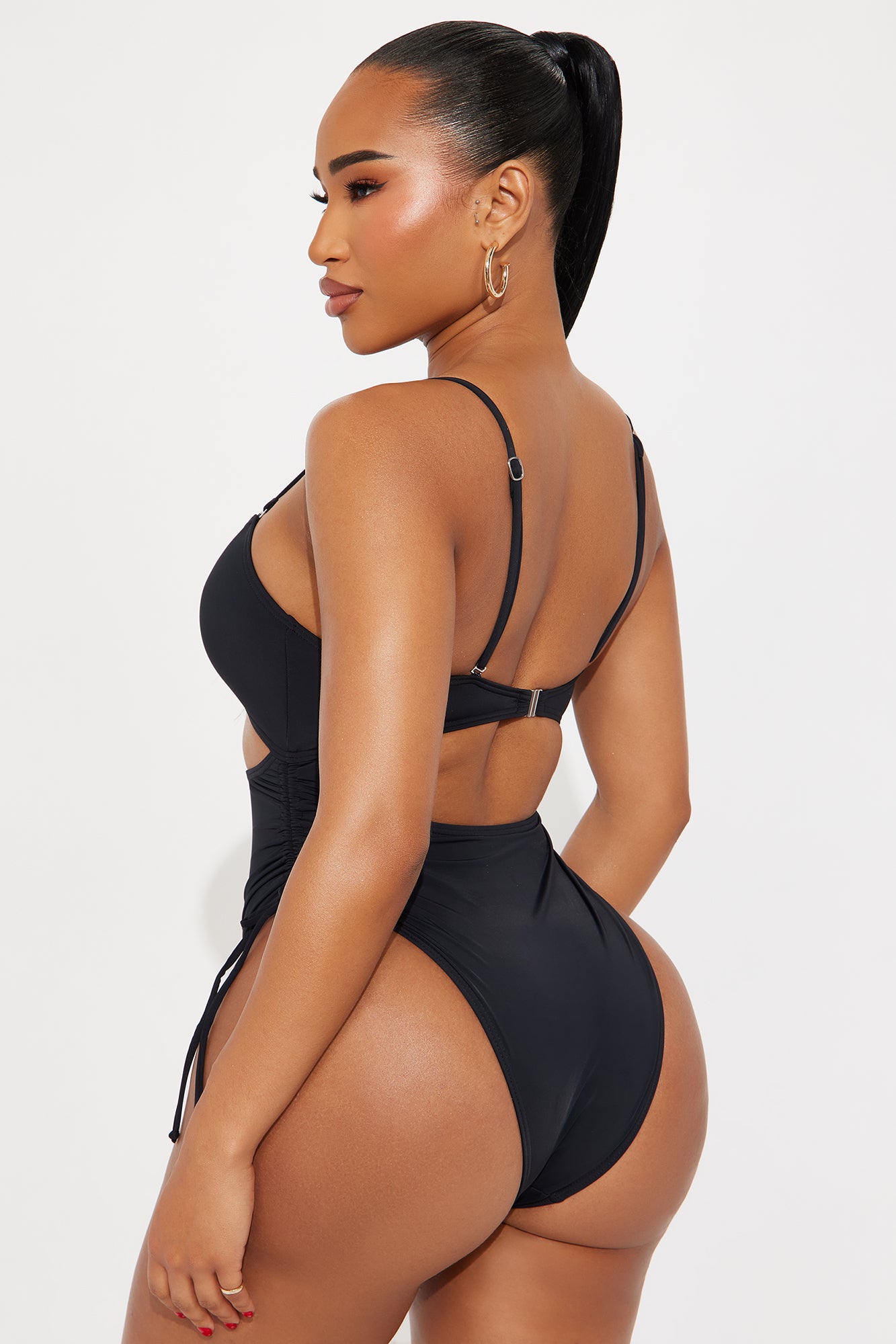 Under The Sun Cutout Ruched 1 Piece Swimsuit - Black - Image 3