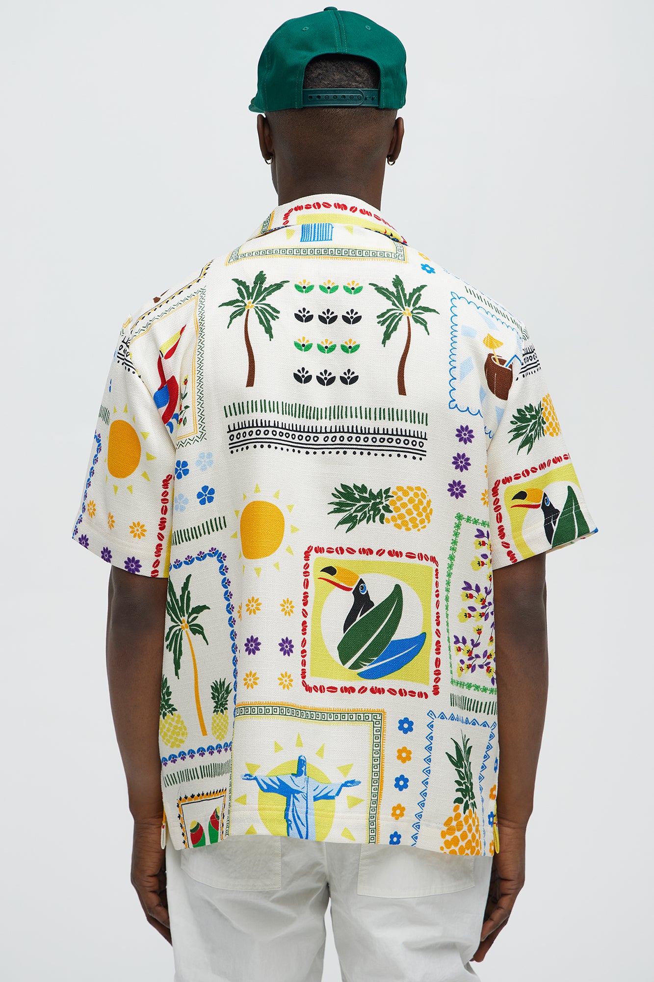 Abstract Linen Like Button Up Shirt - Off White/combo - Image 3