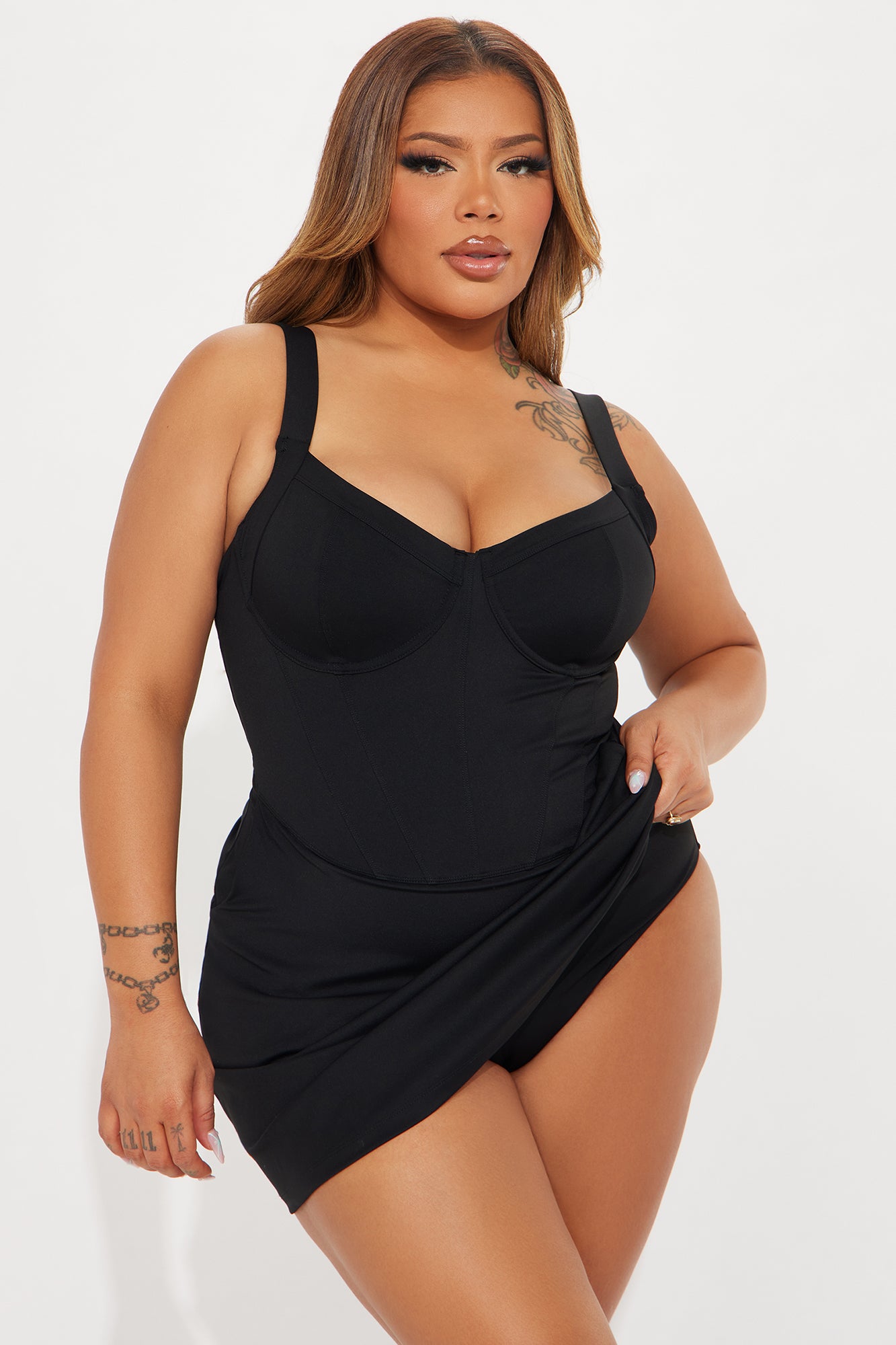Delvina Corset Snatched Sculpting 1 Piece Swimsuit Dress - Black - Image 5