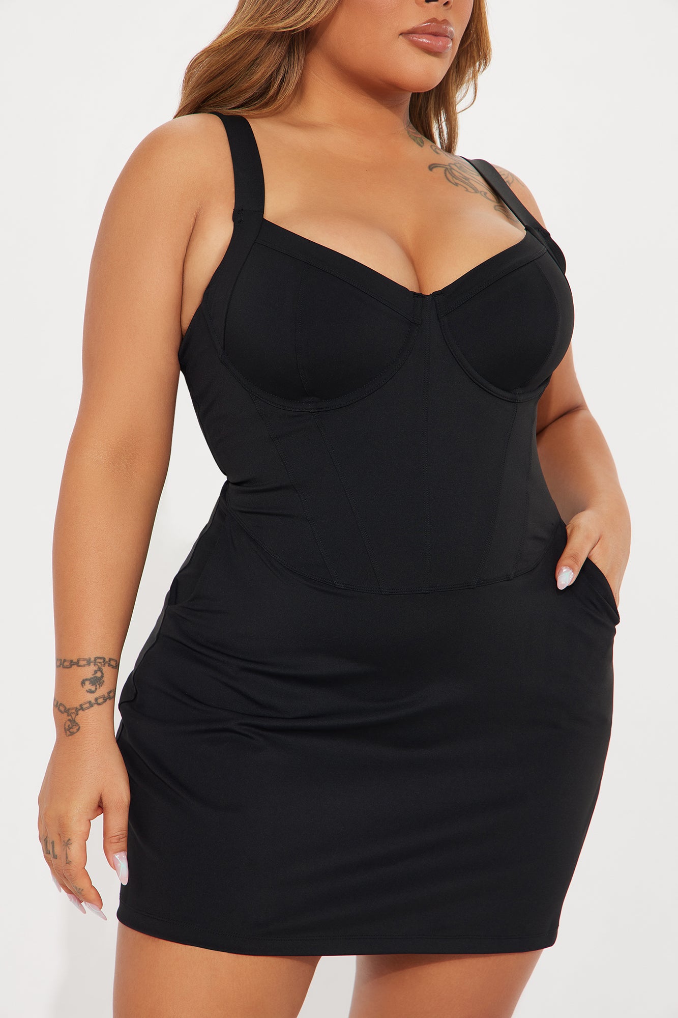 Delvina Corset Snatched Sculpting 1 Piece Swimsuit Dress - Black - Image 6