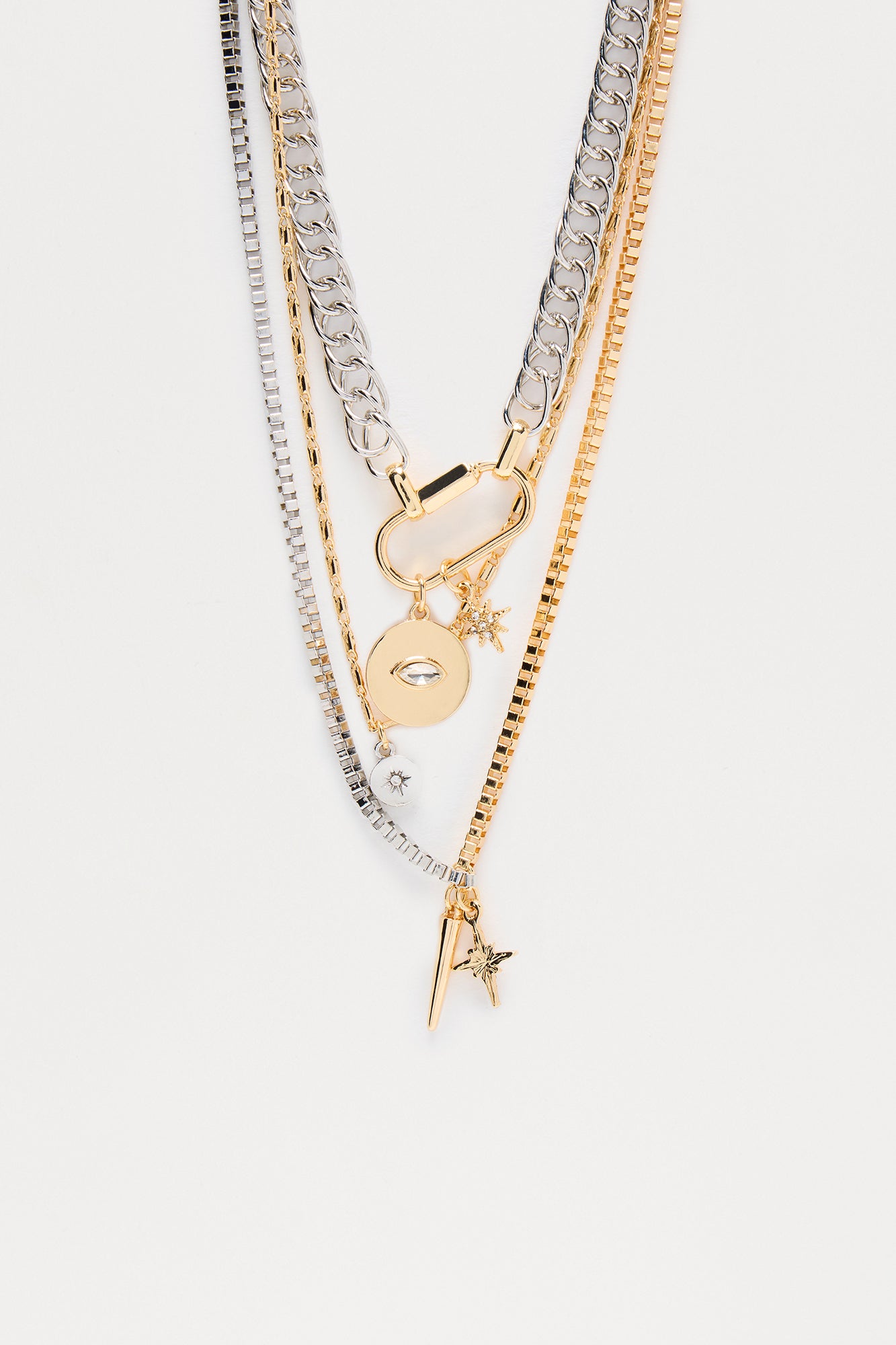 Mixed Metal Charms Layered Necklace  - Multi Color - Image 3