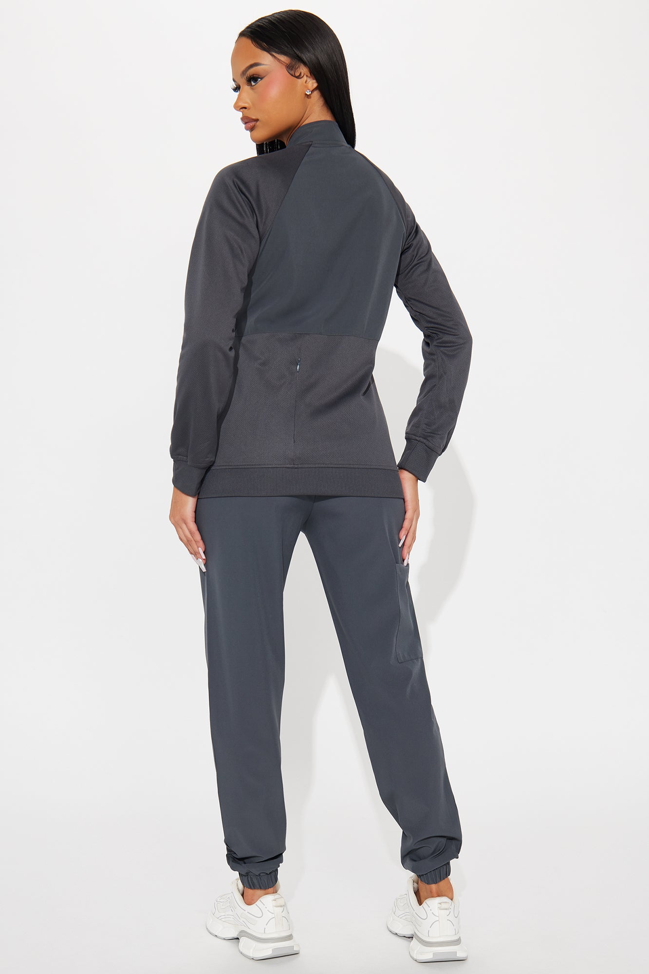 Full Shift Stretch Scrub Uniform Zip Up Jacket - Charcoal - Image 4