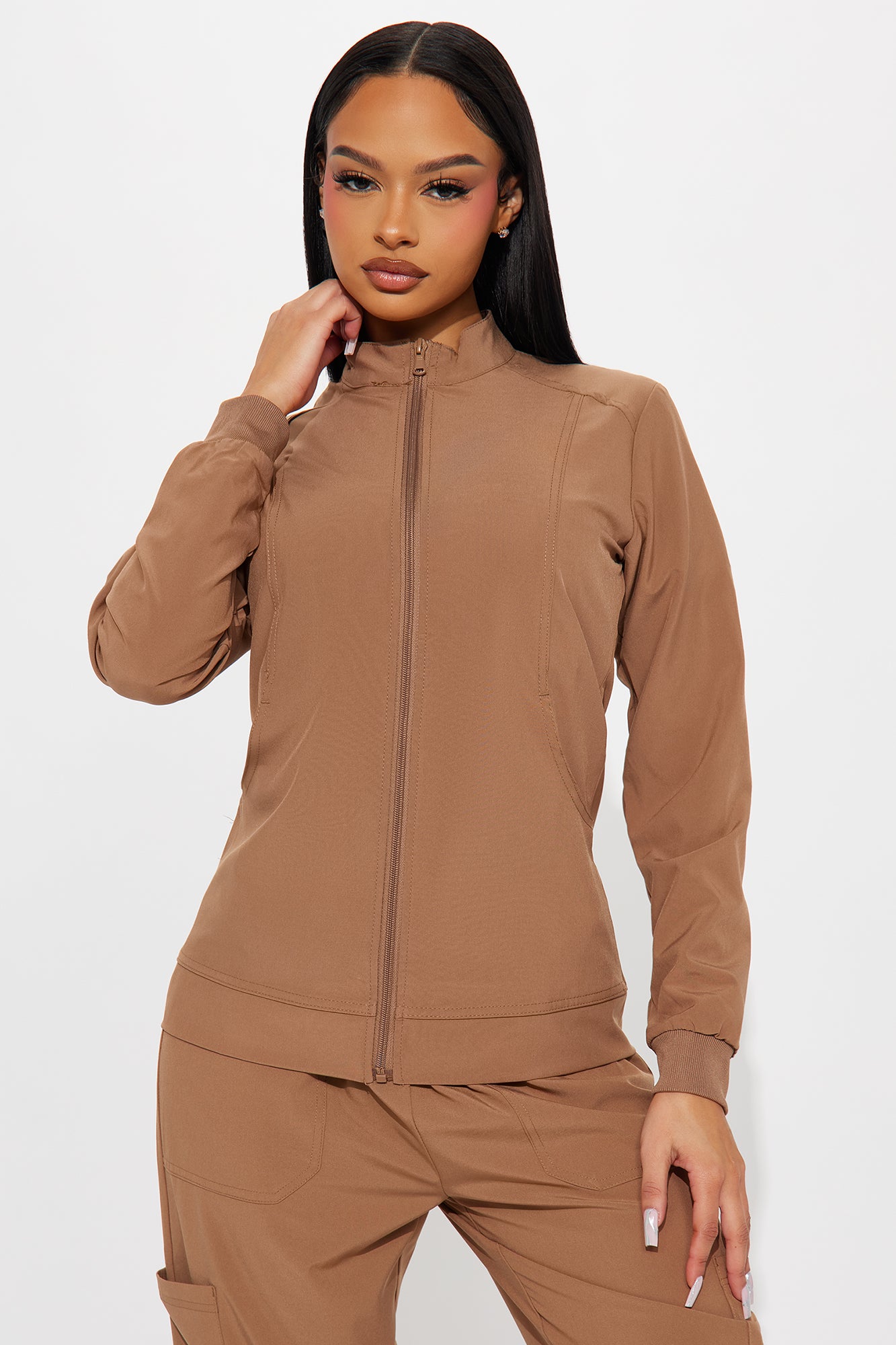 On The Daily Scrub Uniform Zip Up Jacket - Chocolate - Image 3