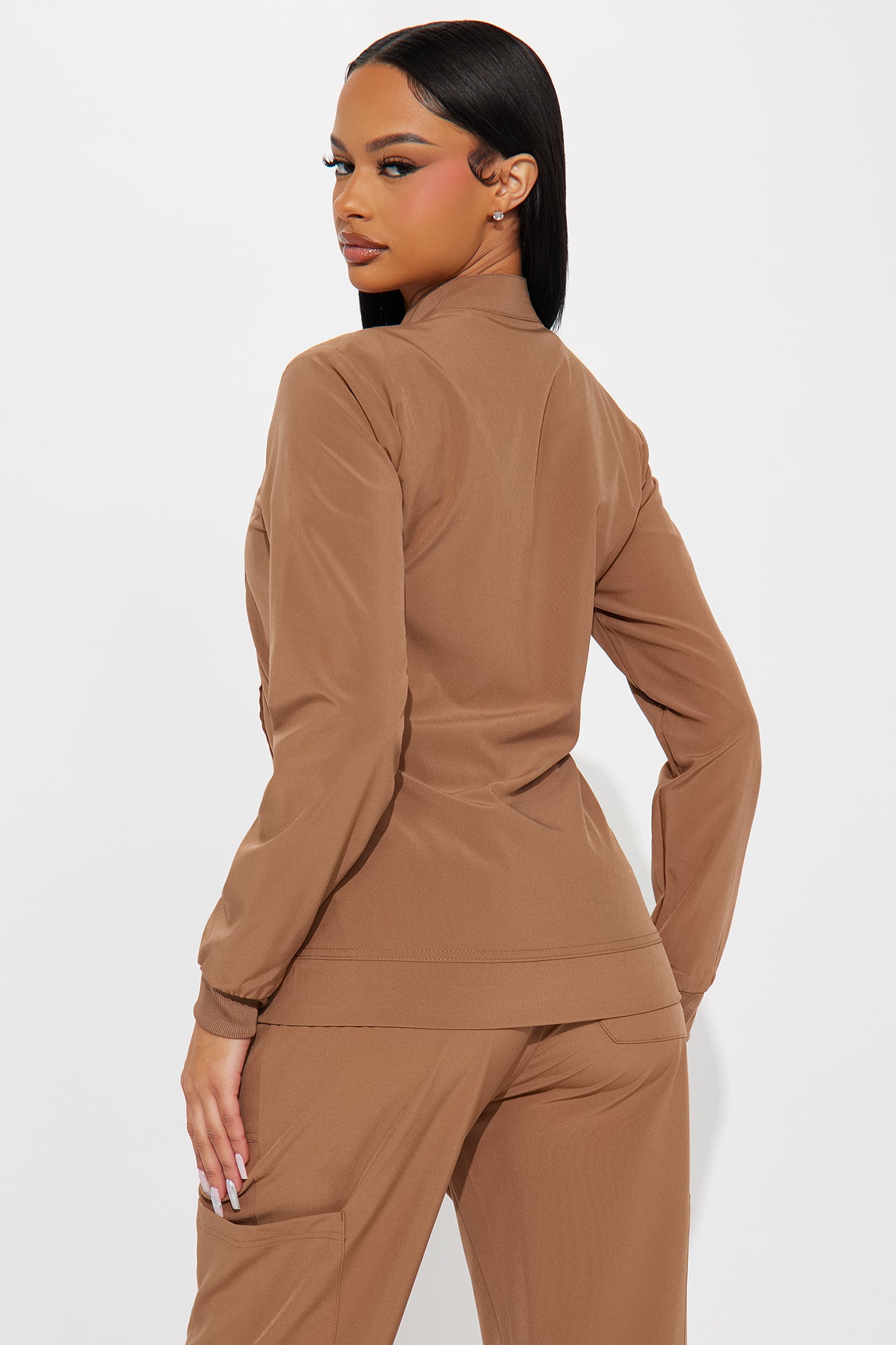 On The Daily Scrub Uniform Zip Up Jacket - Chocolate - Image 4