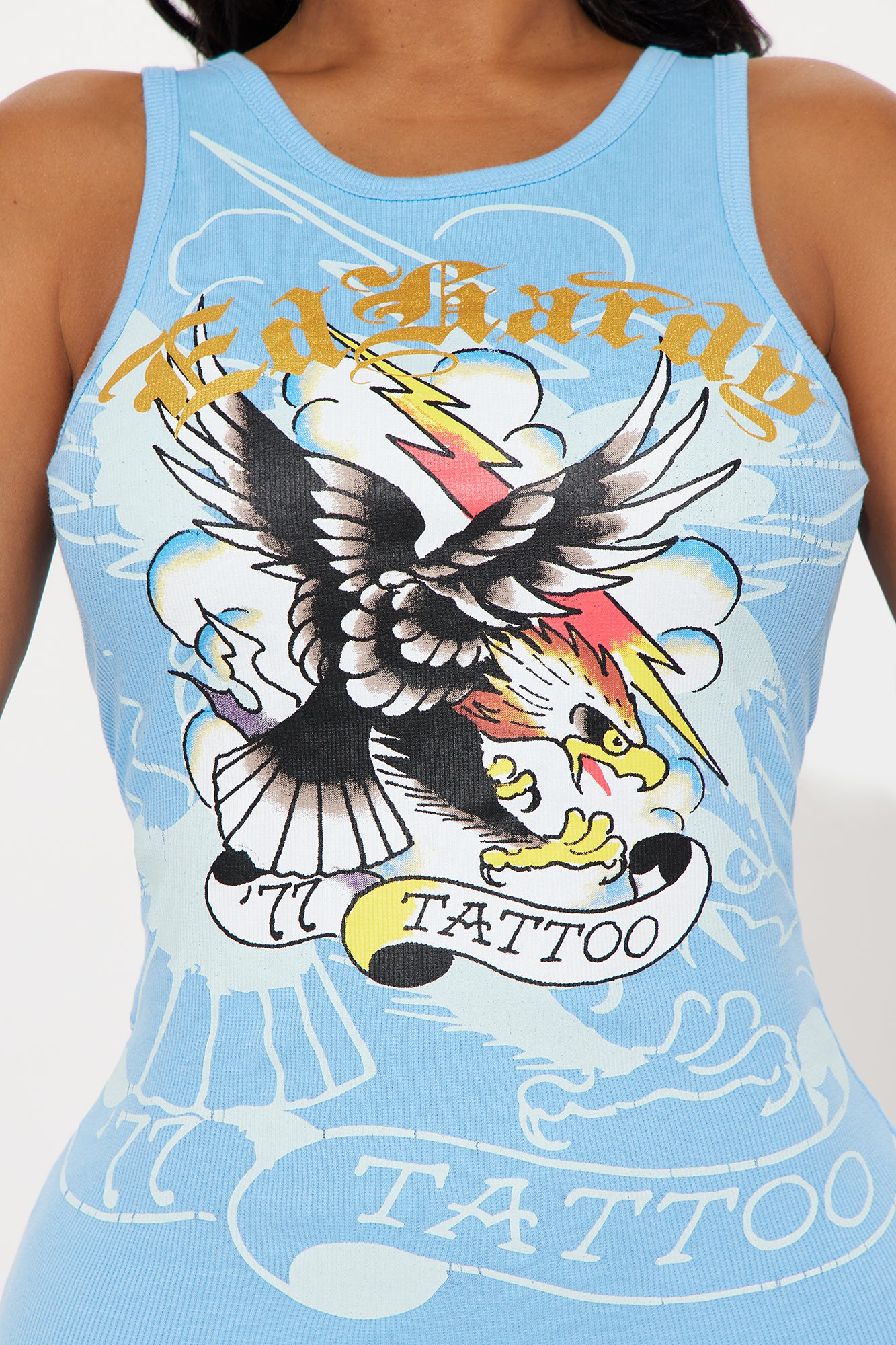 Ed Hardy Eagle Rib Tank Mini Dress - Blue - Image 4