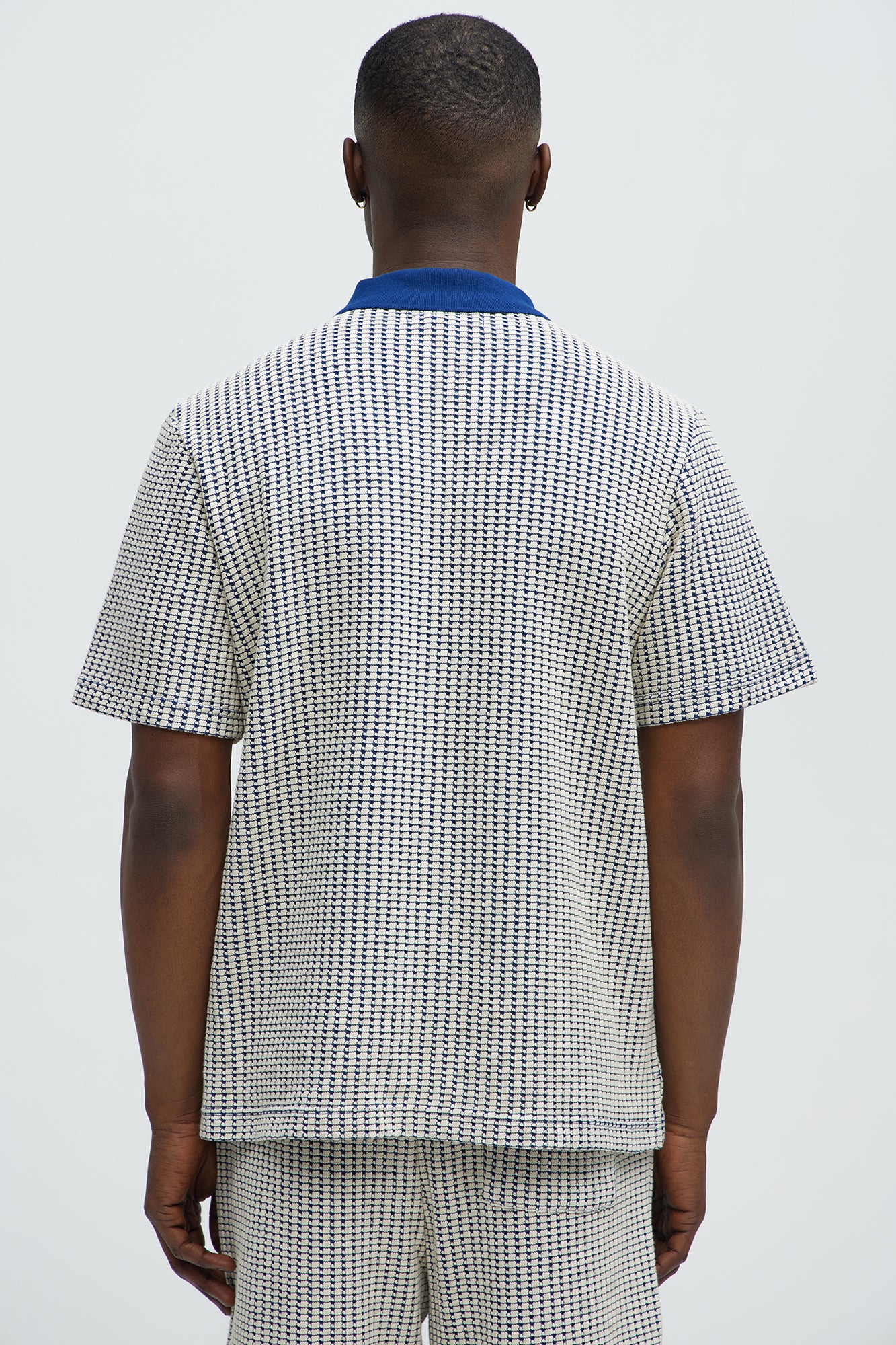 Devin Crochet Contrast Trim Johnny Collar Polo - Blue/combo - Image 3