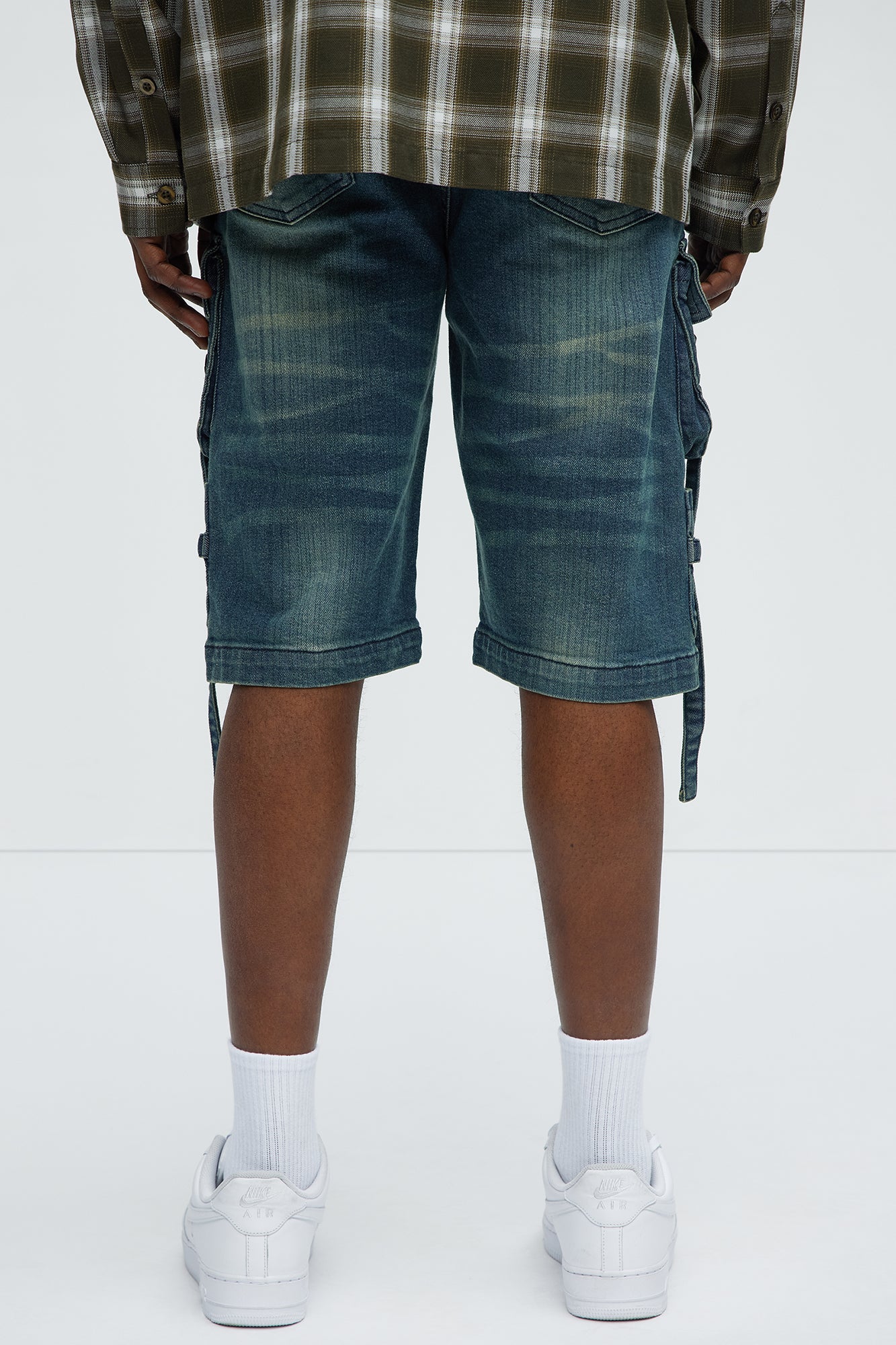 Buckle Strapped Relaxed Denim Shorts - Medium Blue Wash - Image 4