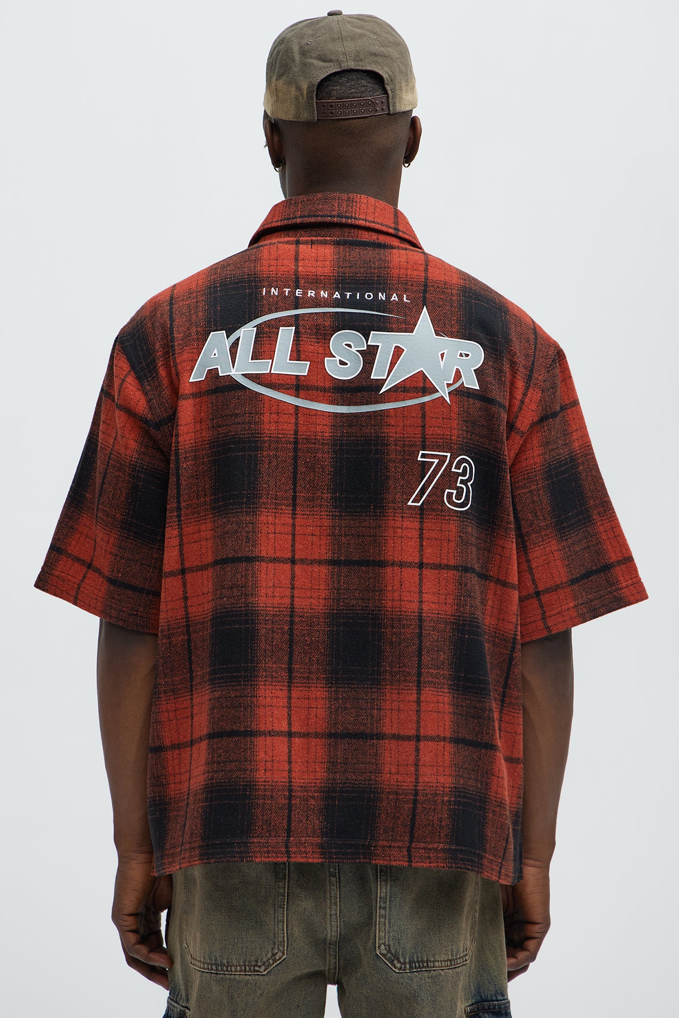 All Star Plaid Button Down Cropped Short Sleeve Shirt - Orange/combo - Image 4