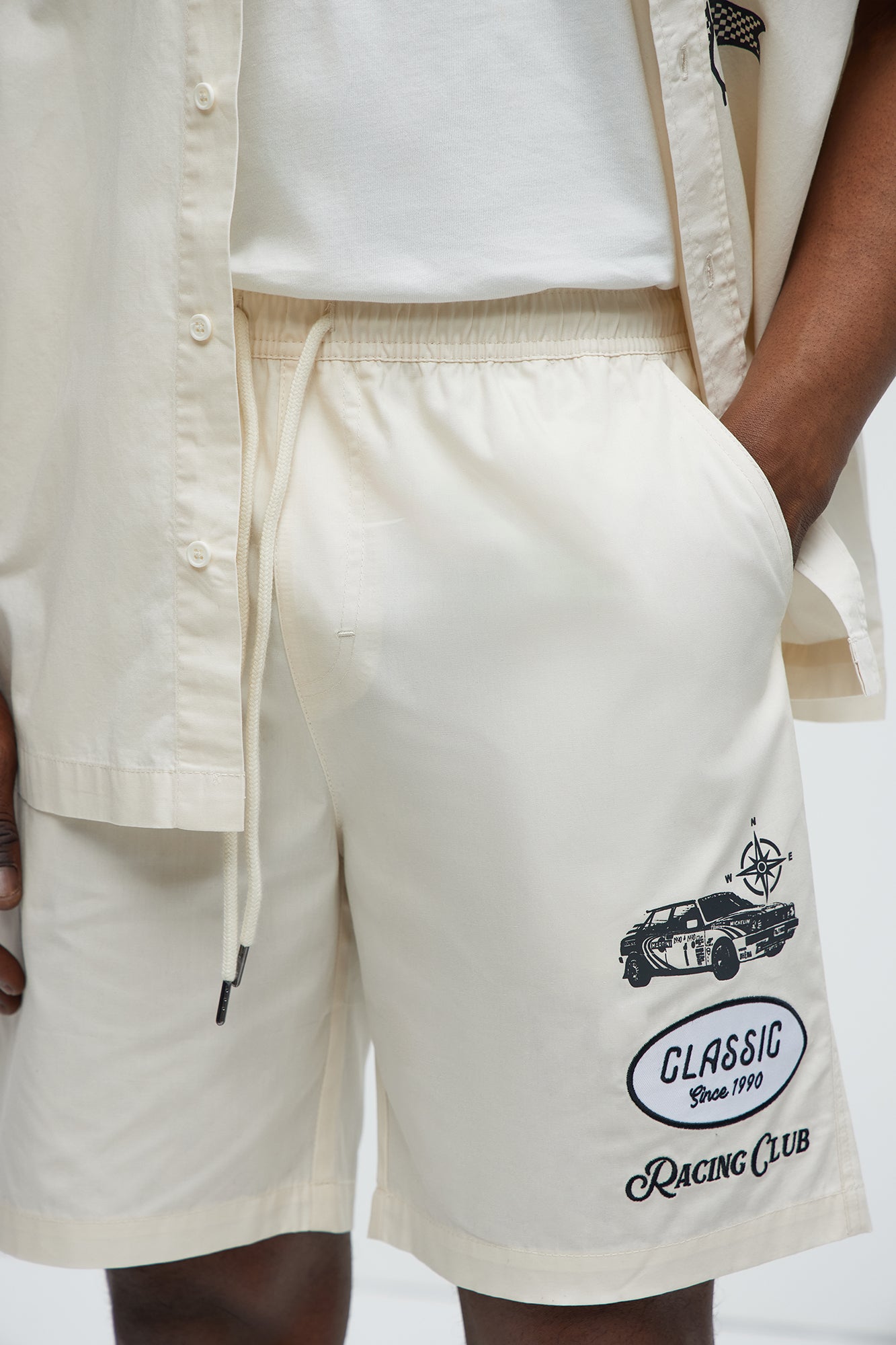 Racing Club Relaxed Drawstring Shorts - Cream - Image 3
