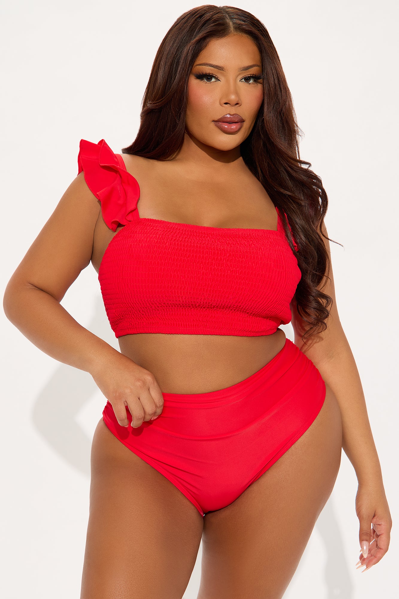 Meredith Ruffle Smocked 2 Piece Bikini - Red - Image 4