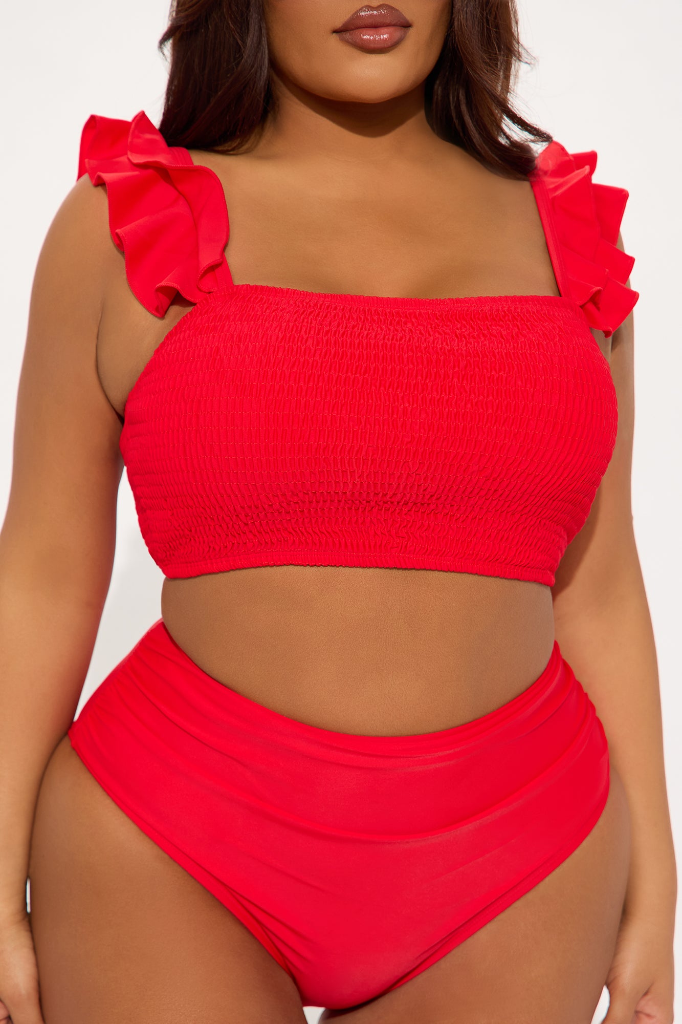 Meredith Ruffle Smocked 2 Piece Bikini - Red - Image 5