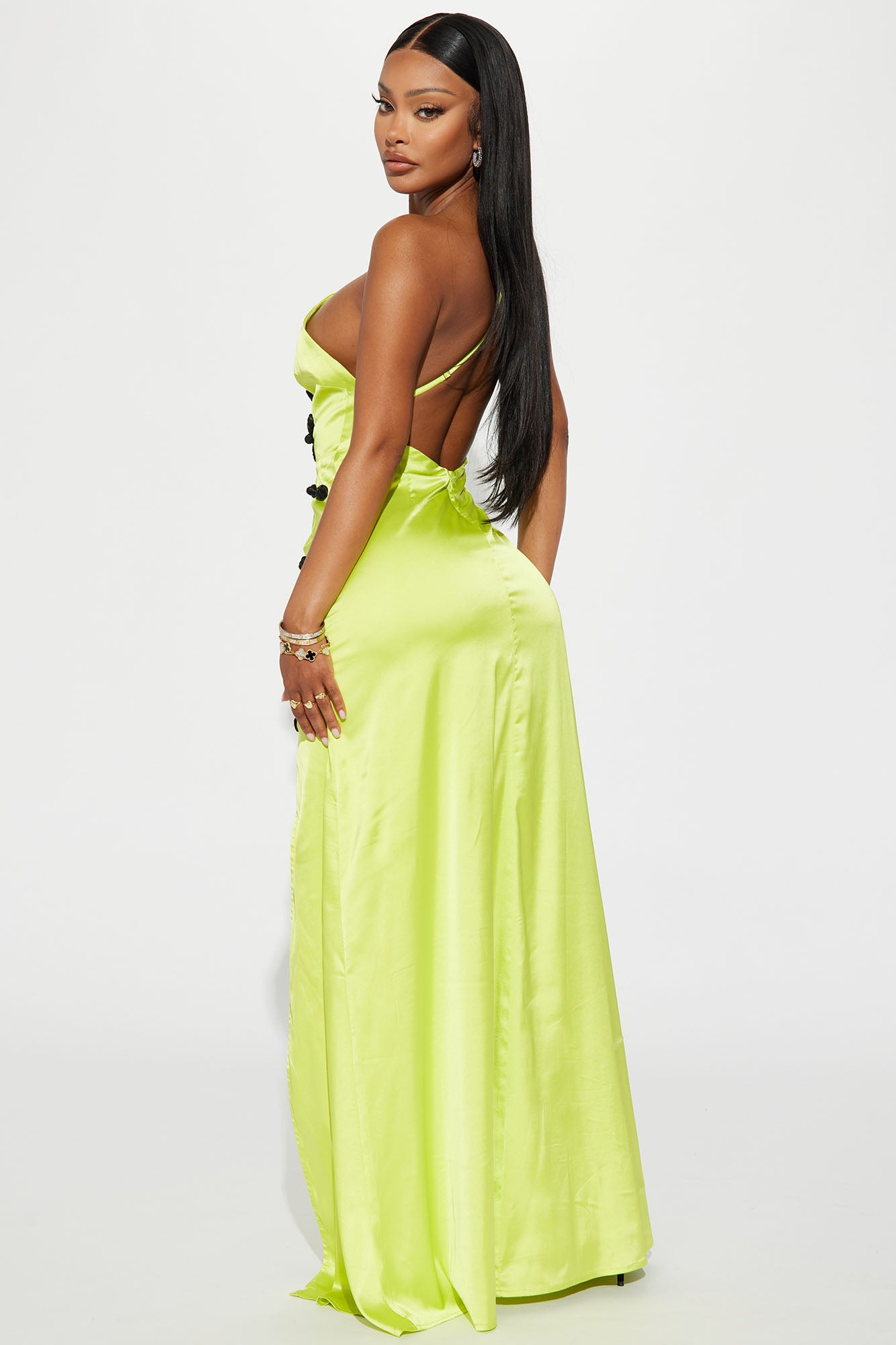 Take A Bow Satin Maxi Dress - Lime - Image 3
