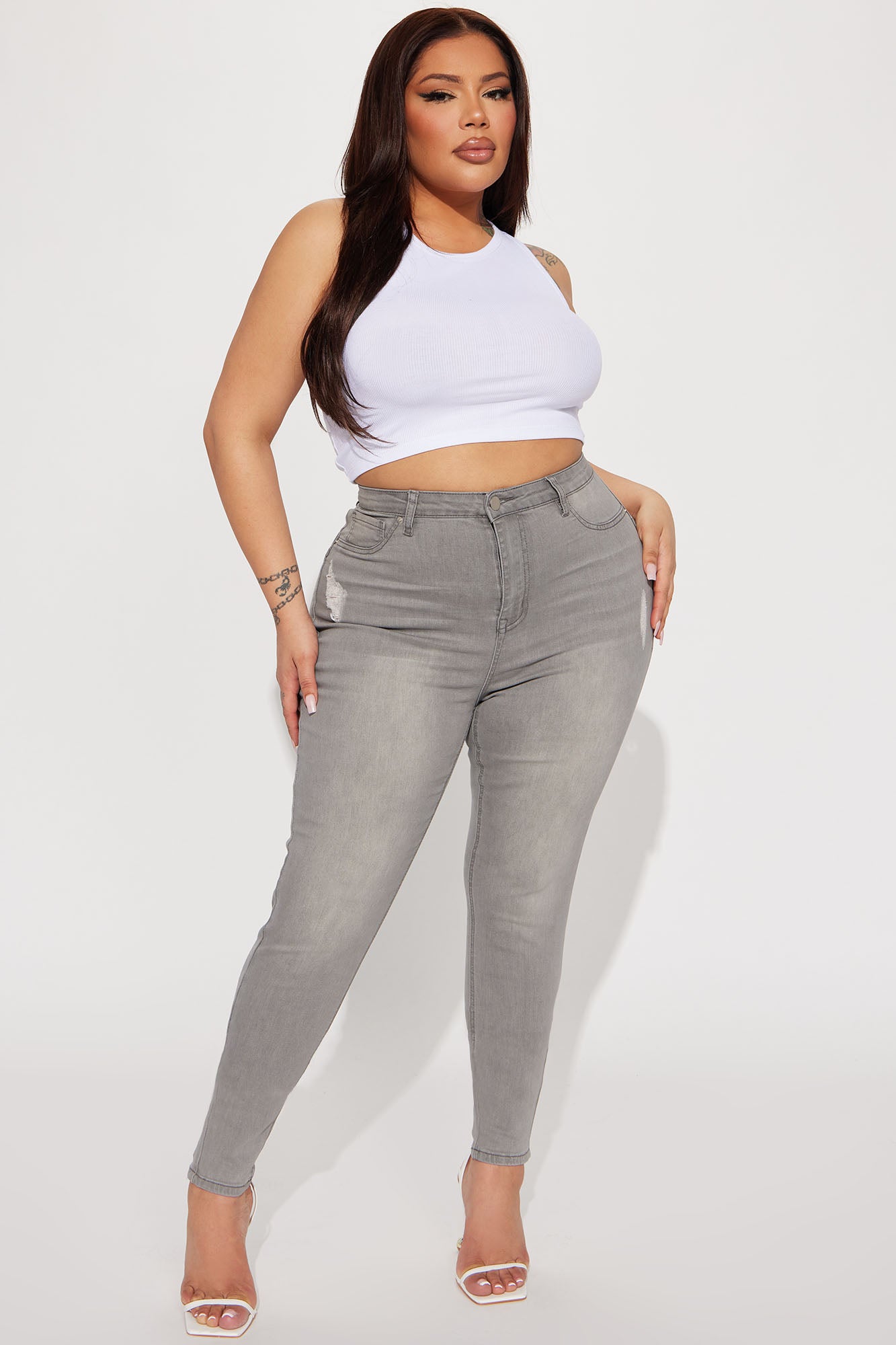 Beacon Booty Lifting Ripped High Rise Stretch Skinny Jeans - Grey - Image 4
