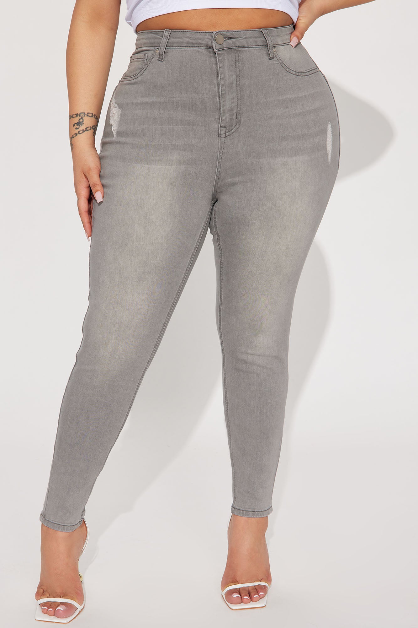 Beacon Booty Lifting Ripped High Rise Stretch Skinny Jeans - Grey - Image 5