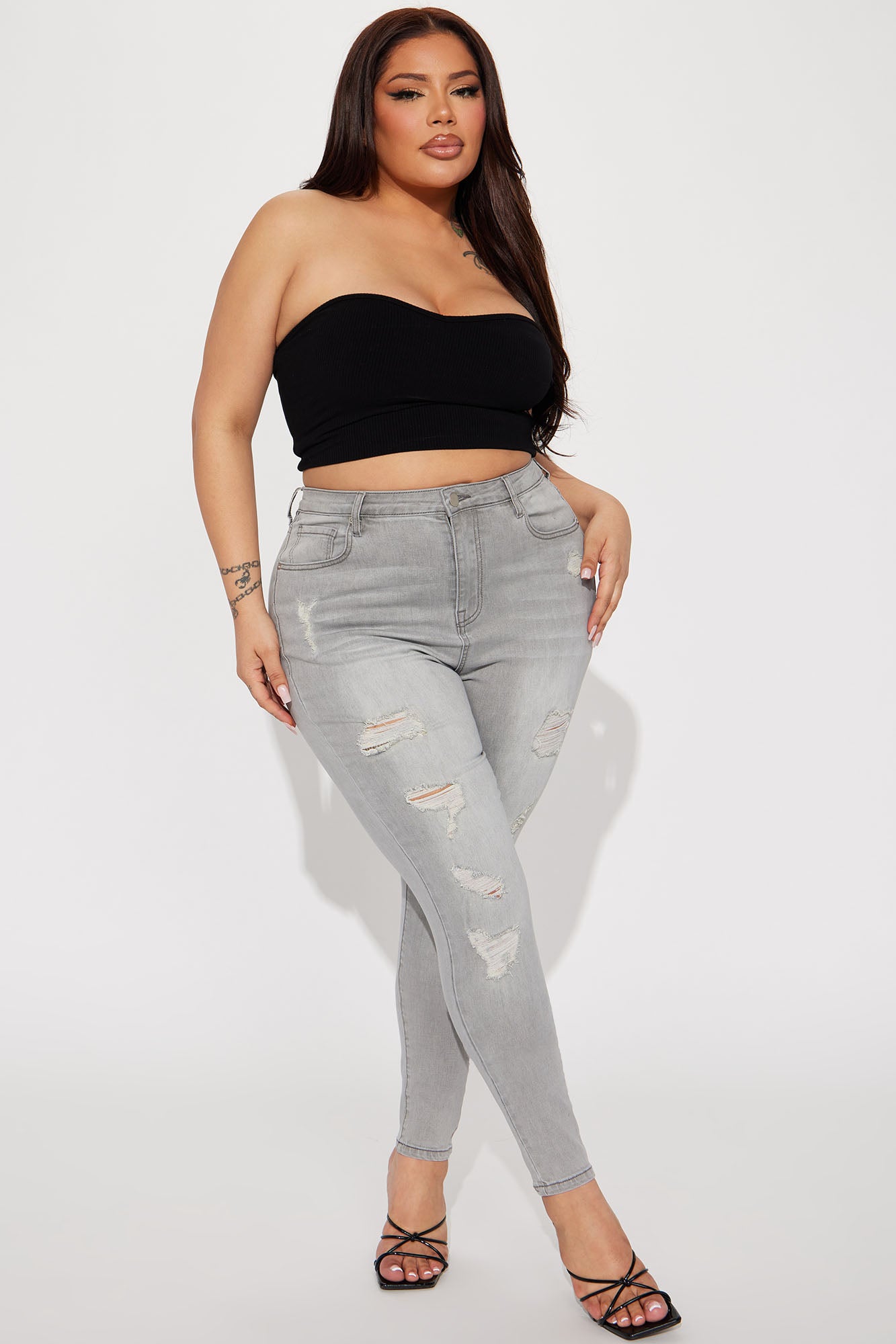 Rosie Ripped High Rise Stretch Skinny Jeans - Grey - Image 4