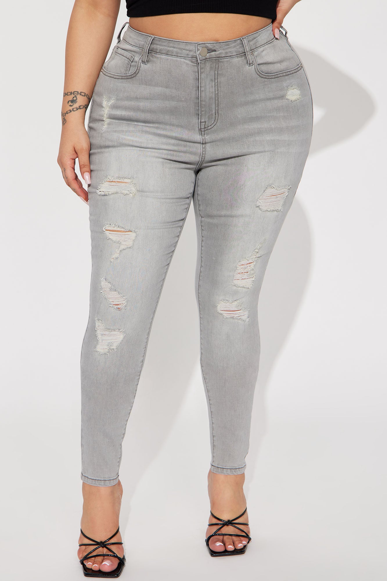Rosie Ripped High Rise Stretch Skinny Jeans - Grey - Image 5