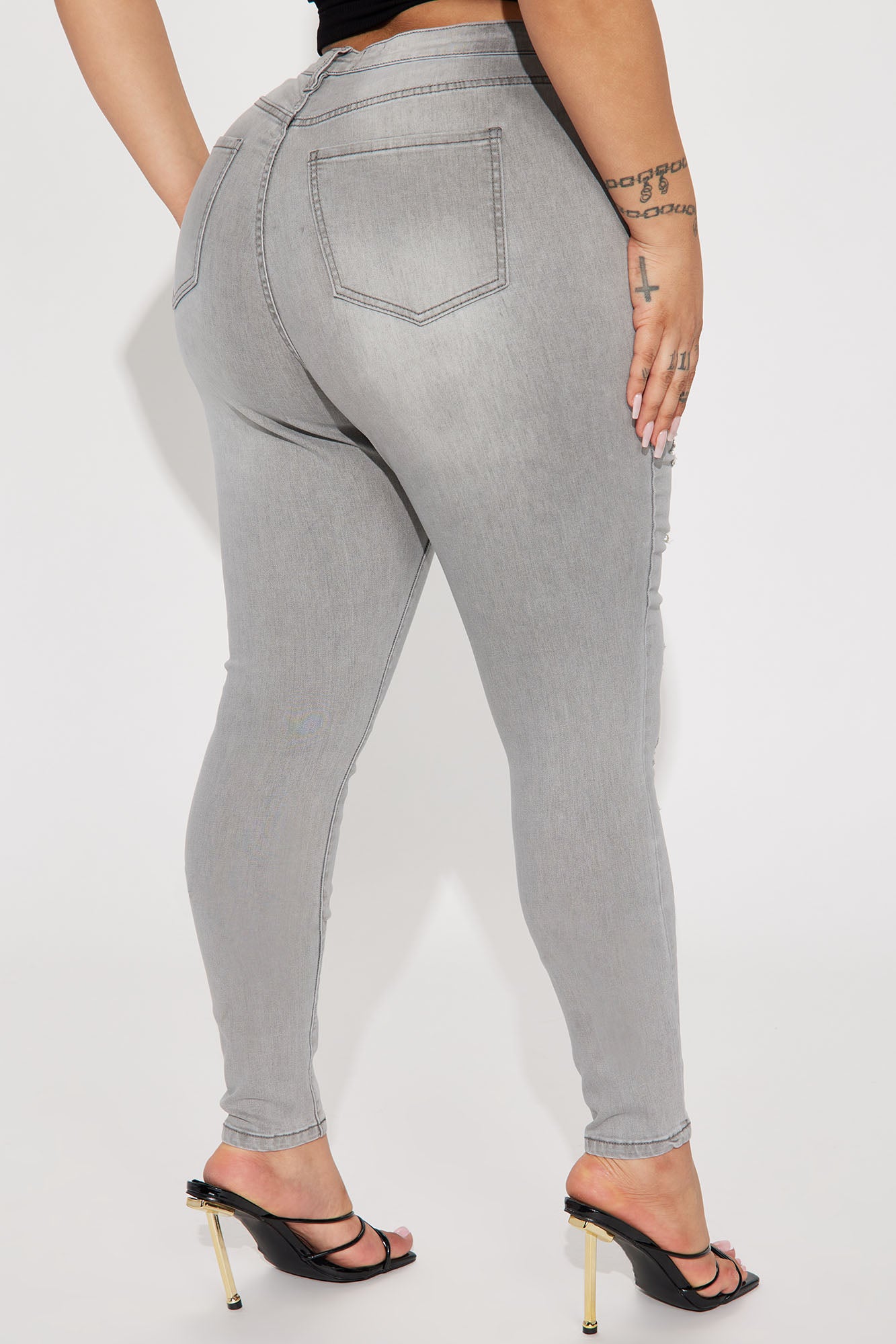 Rosie Ripped High Rise Stretch Skinny Jeans - Grey - Image 6
