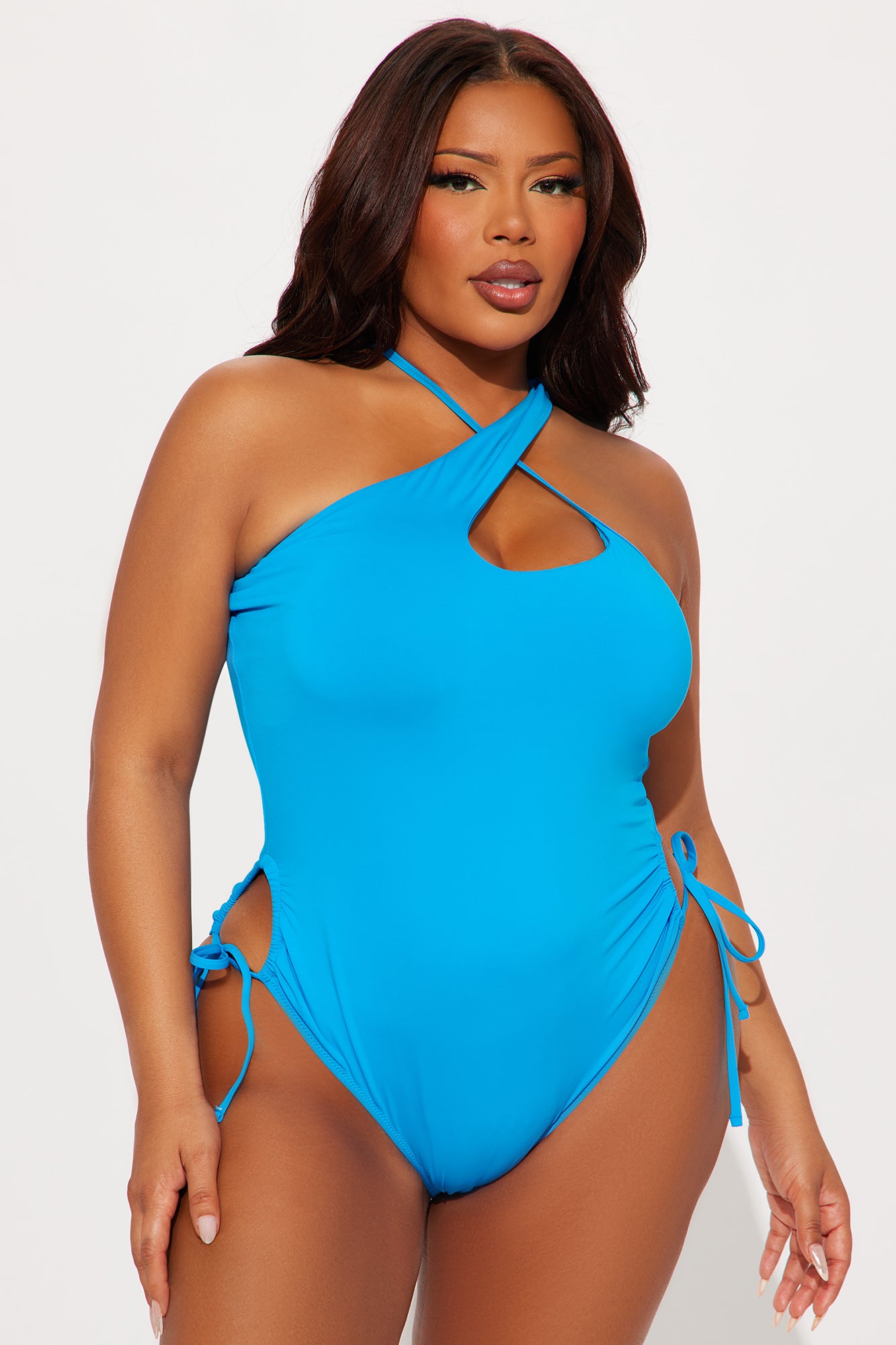 Beachside Coconuts Ruched Asymmetrical 1 Piece Swimsuit - Blue - Image 4
