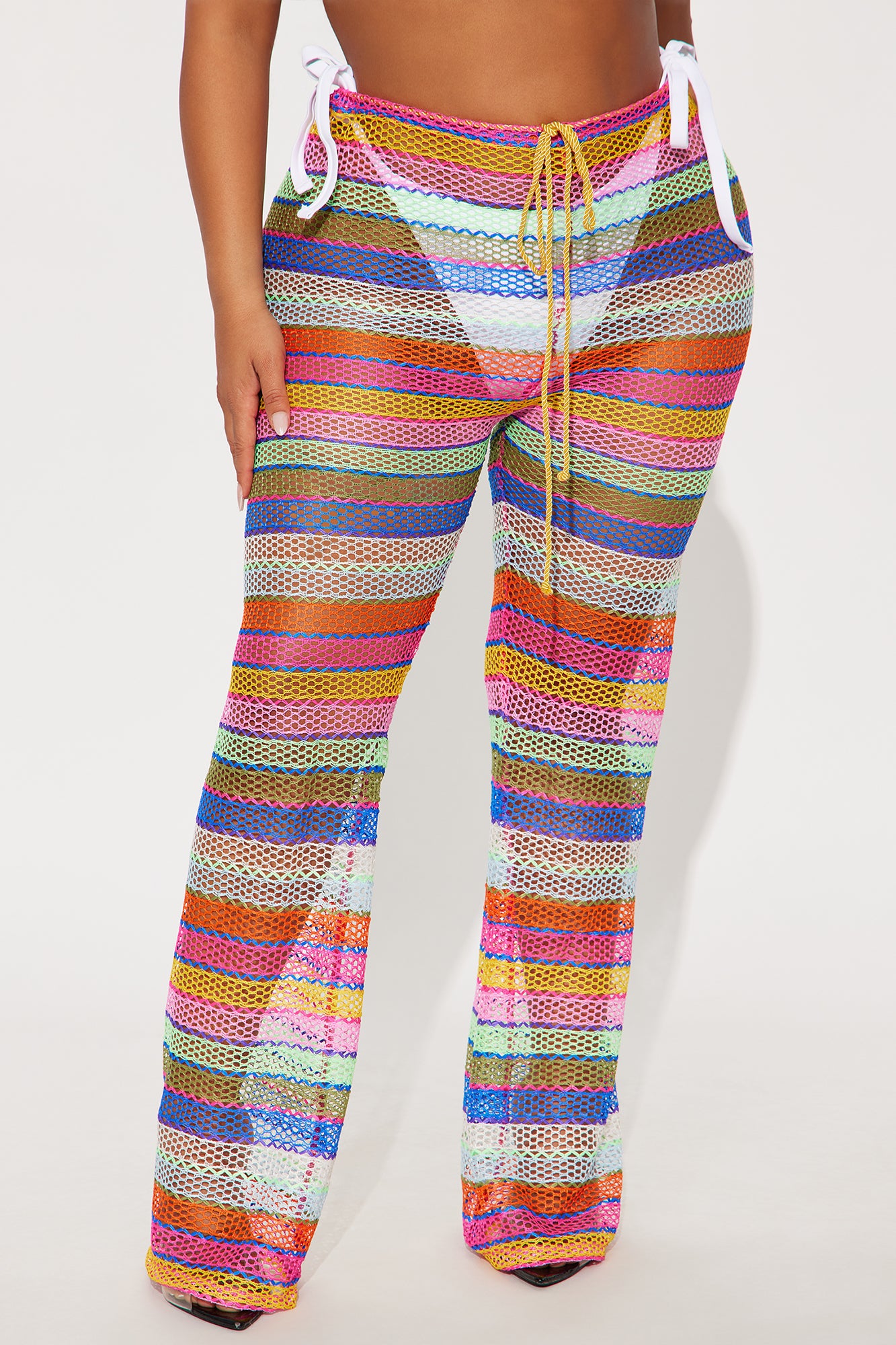 Alana Stripe Crochet Swim Cover Up Pants - Multi Color - Image 5