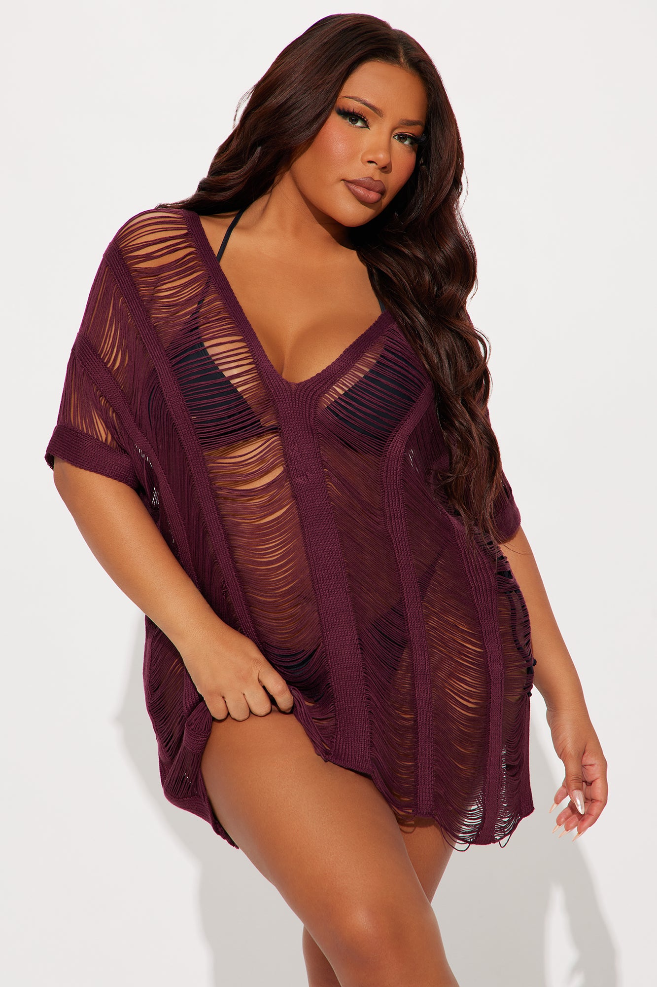 Elizabeth Crochet Cover Up Dress - Purple - Image 4