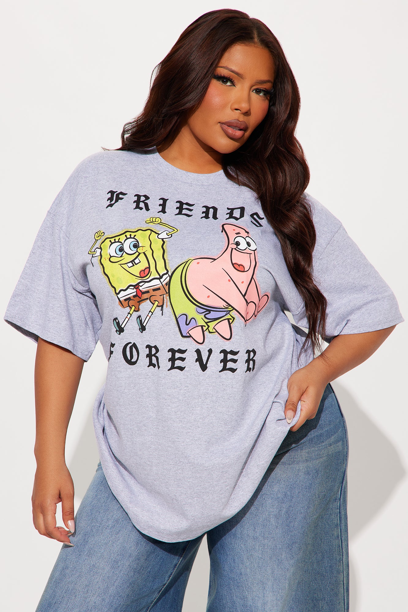 Spongebob & Patrick Forever Oversized Tee - Heather Grey - Image 4