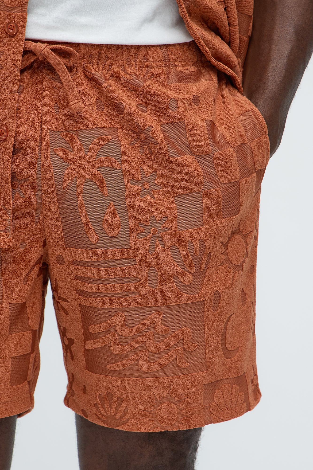 Tropical Terry Fabric Relaxed Shorts - Rust - Image 3