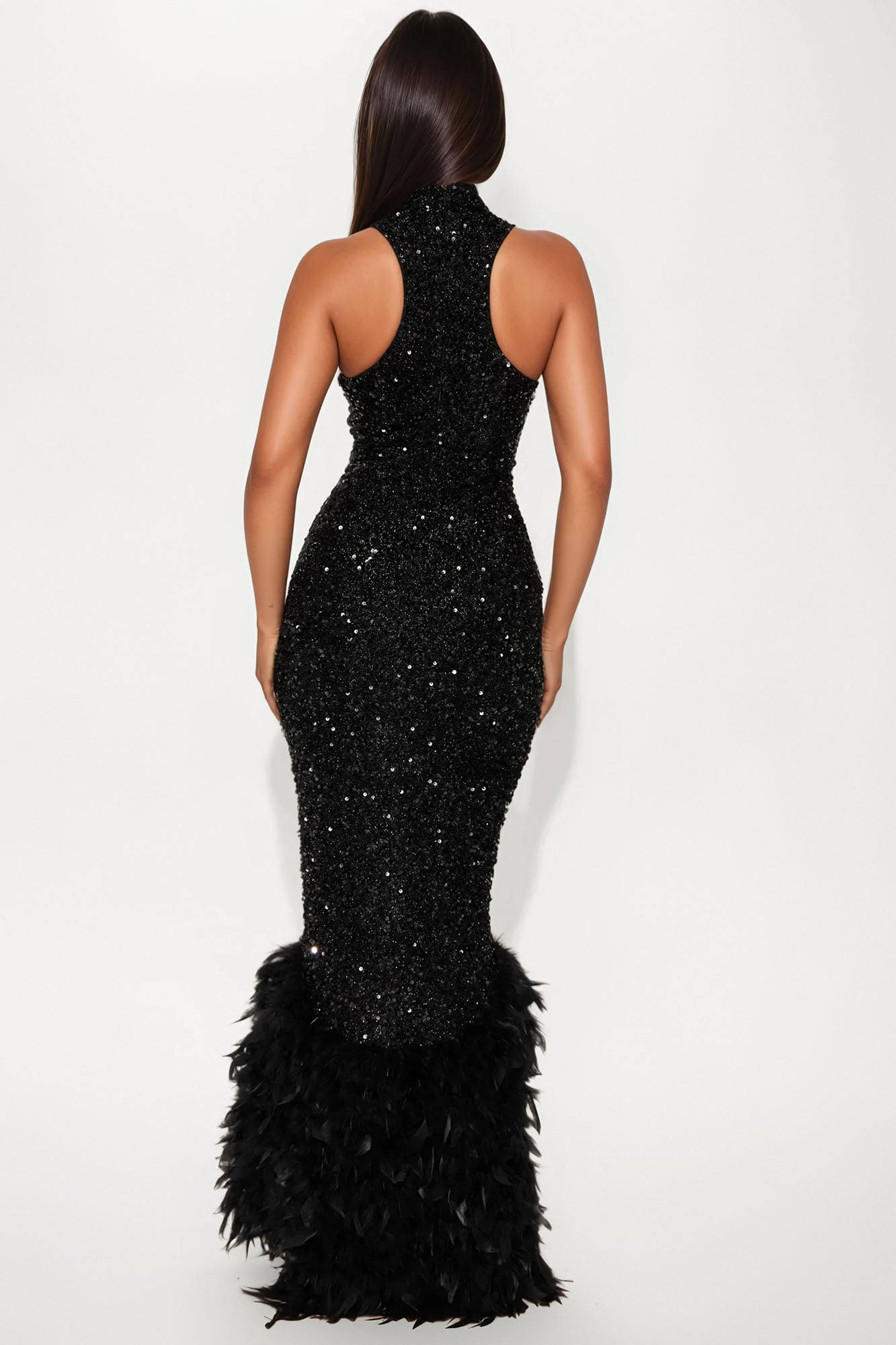 Zoey Feathered Sequin Gown - Black - Image 3