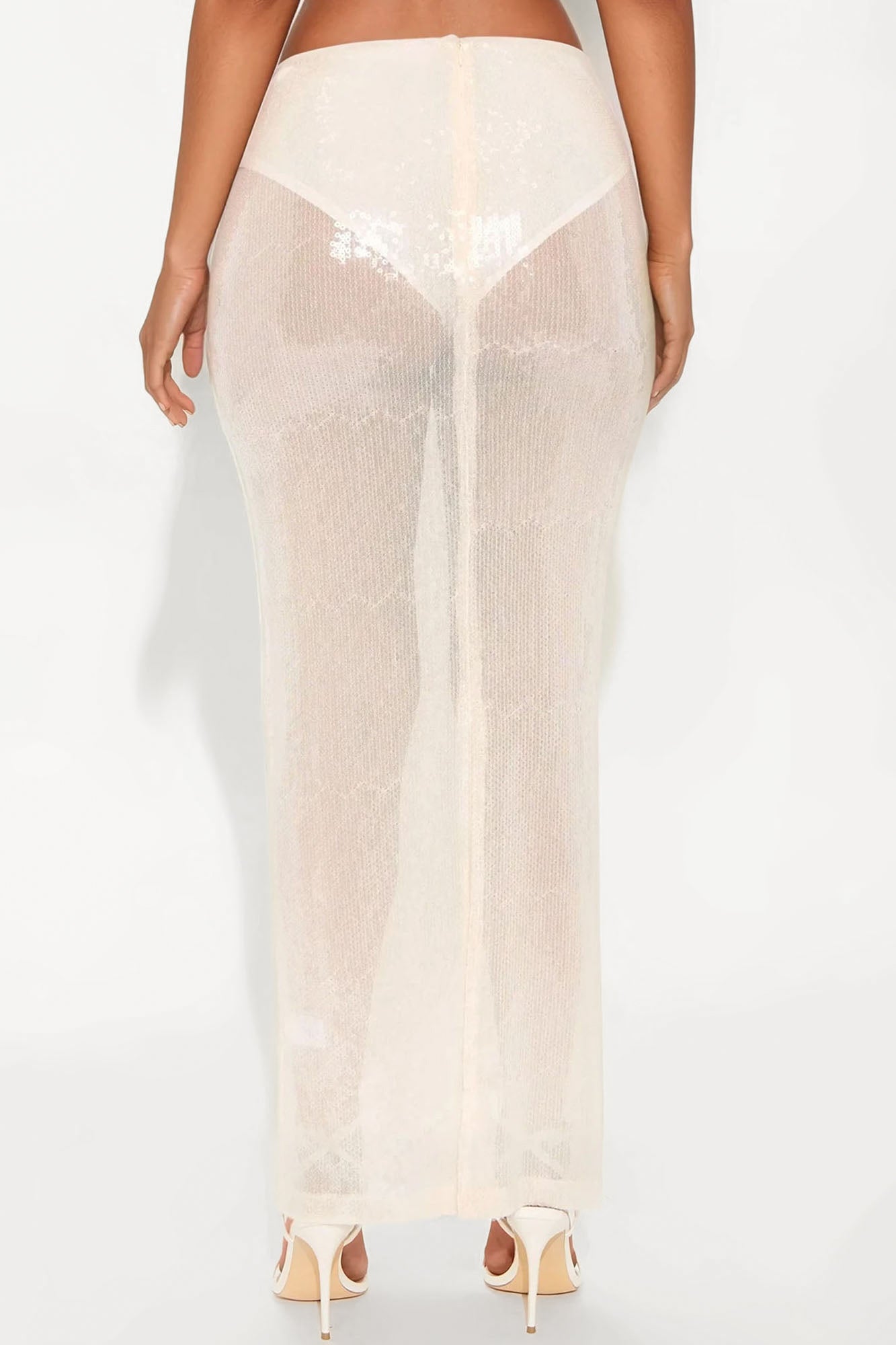 Delilah Sheer Sequin Maxi Skirt - Ivory - Image 3