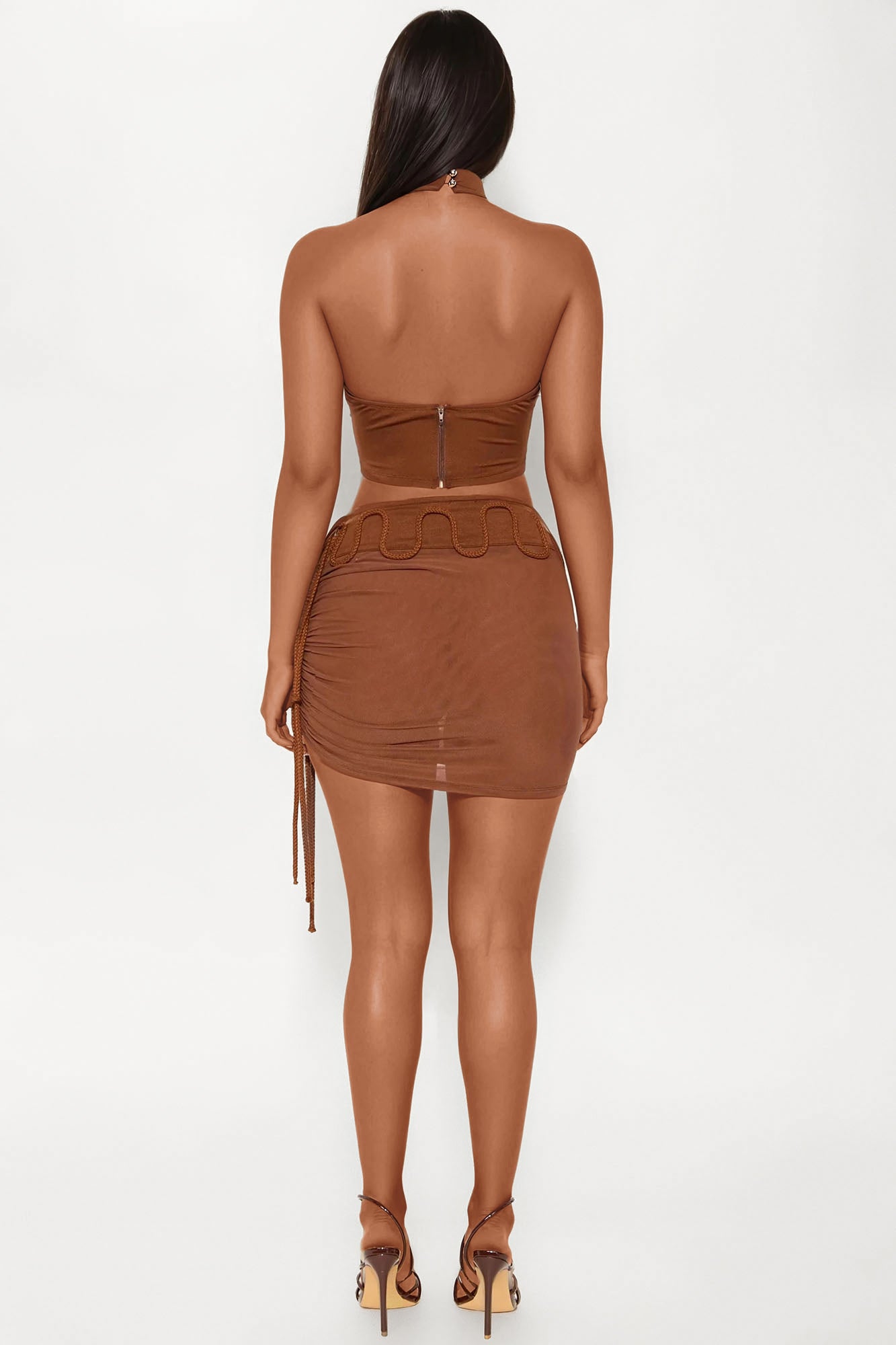 No Hard Feelings Mesh Mini Skirt Set - Brown - Image 3