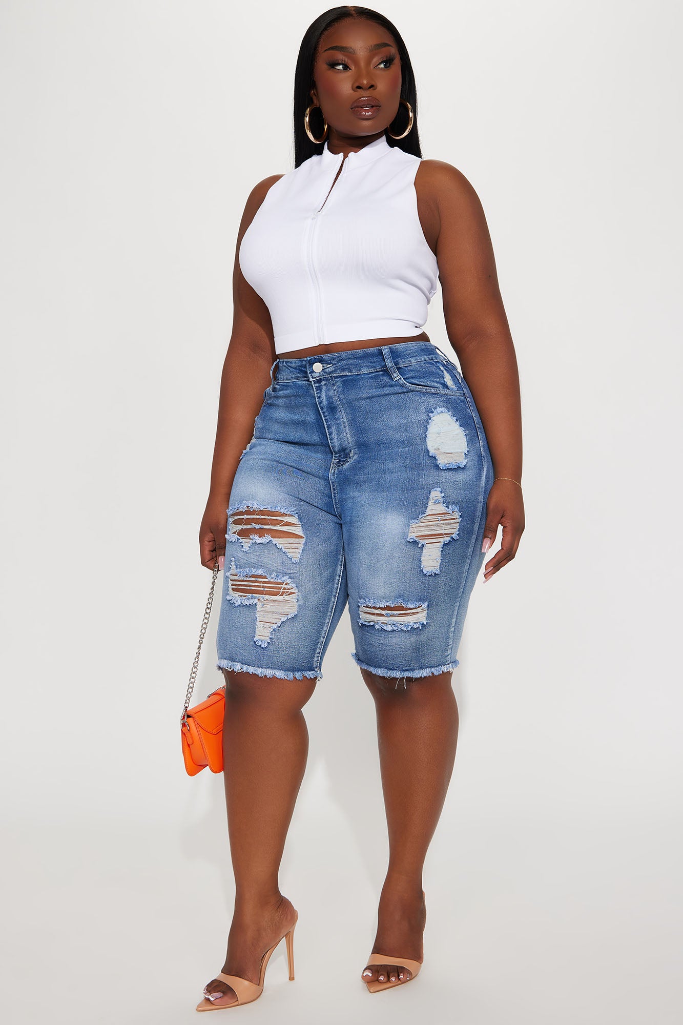 Hot Shot Stretch Denim Bermuda Shorts - Medium Wash - Image 5